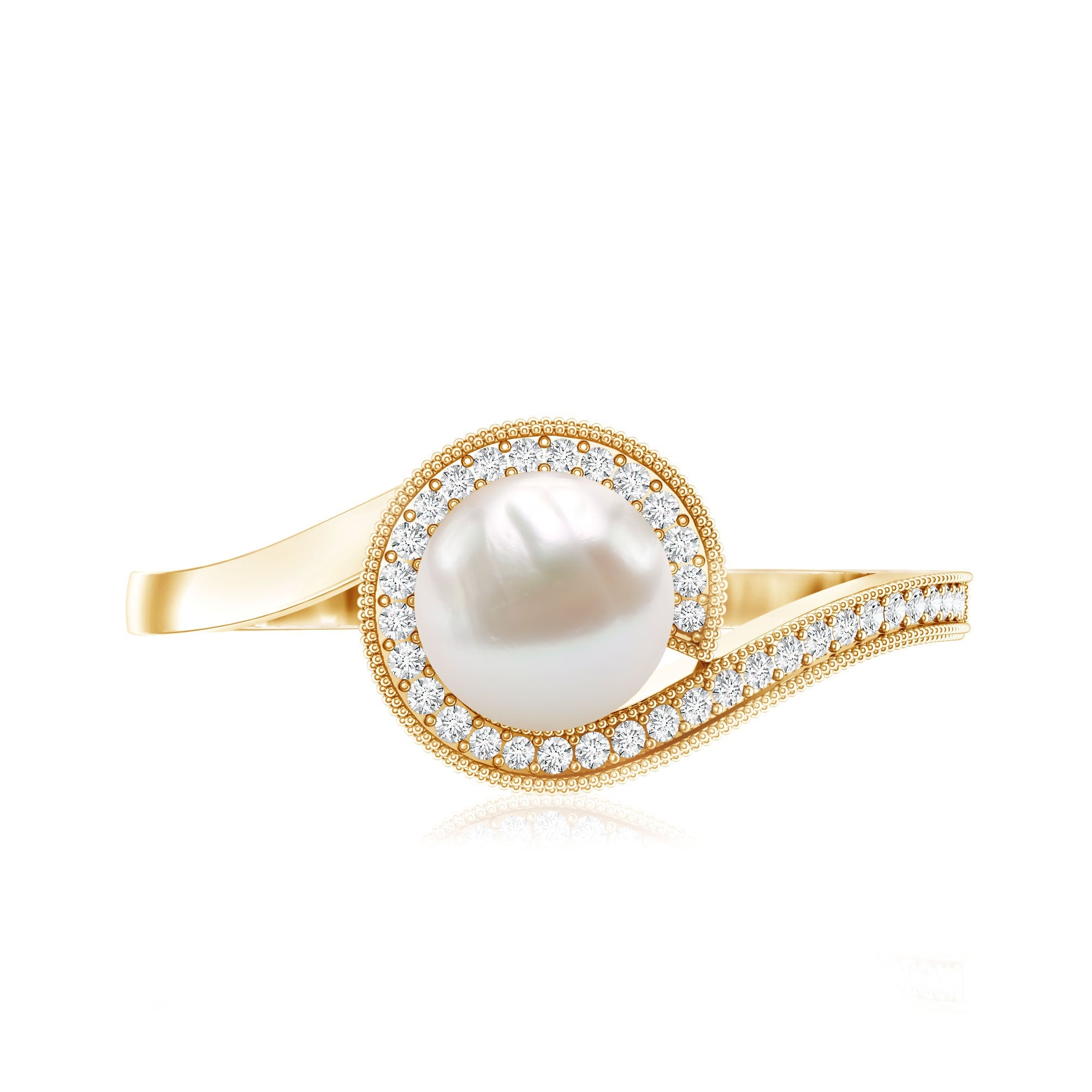 3 CT Freshwater Pearl and Diamond Bypass Engagement Ring