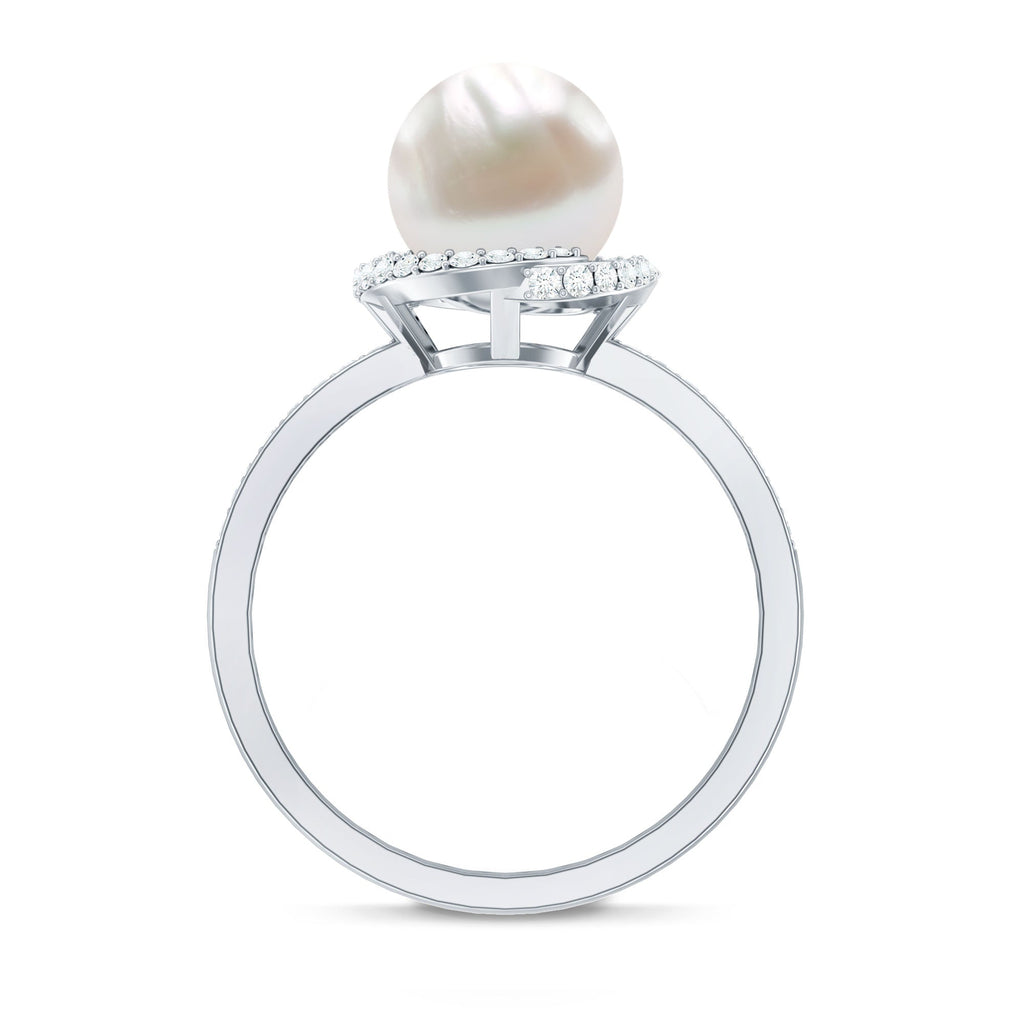 8 CT Freshwater Pearl Swirl Engagement Ring with Diamond Side Stones