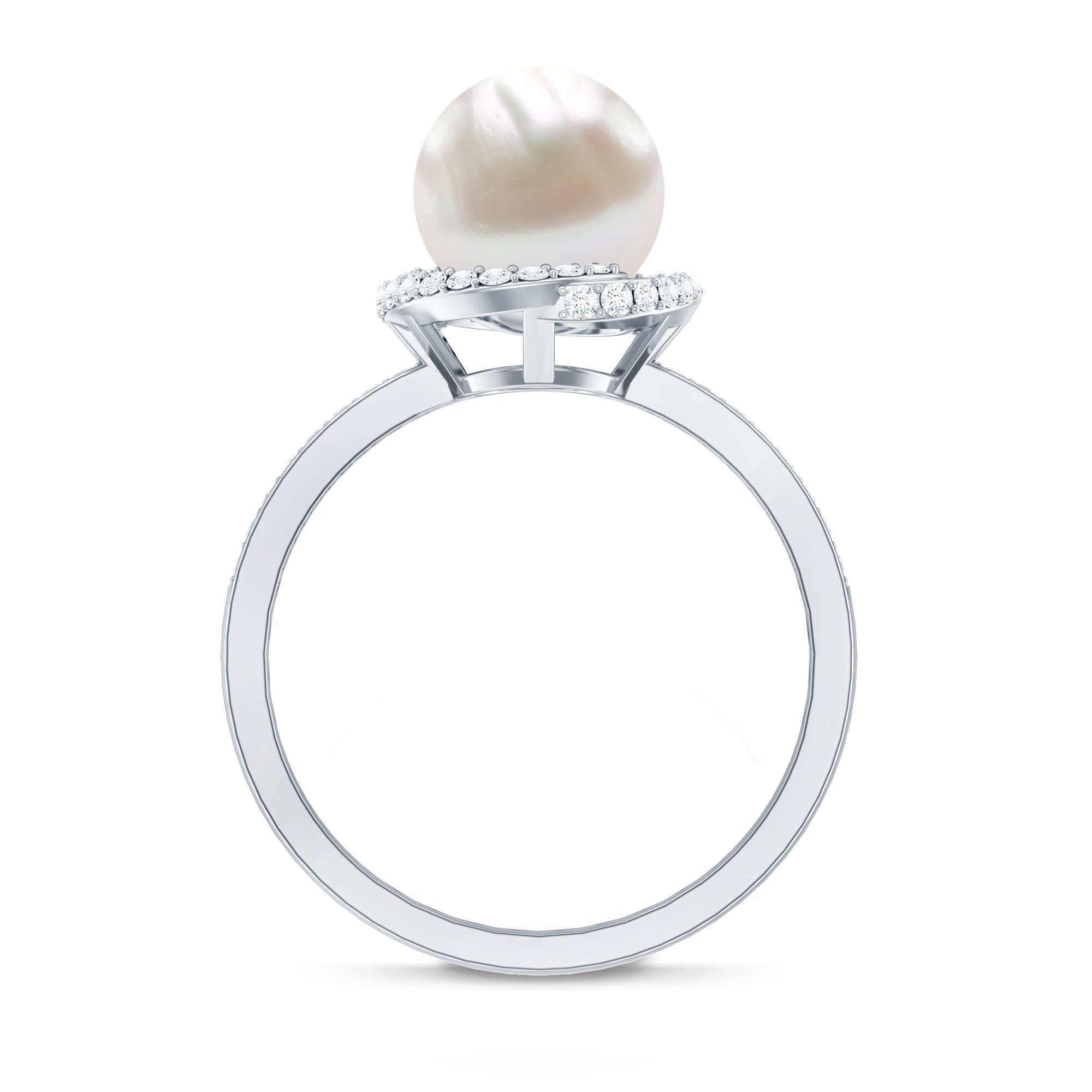 8 CT Freshwater Pearl Swirl Engagement Ring with Diamond Side Stones