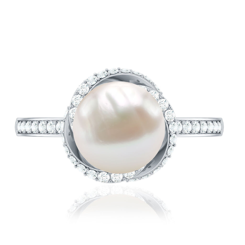 8 CT Freshwater Pearl Swirl Engagement Ring with Diamond Side Stones