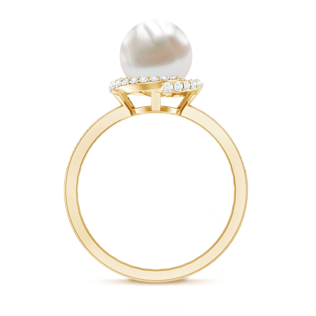 8 CT Freshwater Pearl Swirl Engagement Ring with Diamond Side Stones