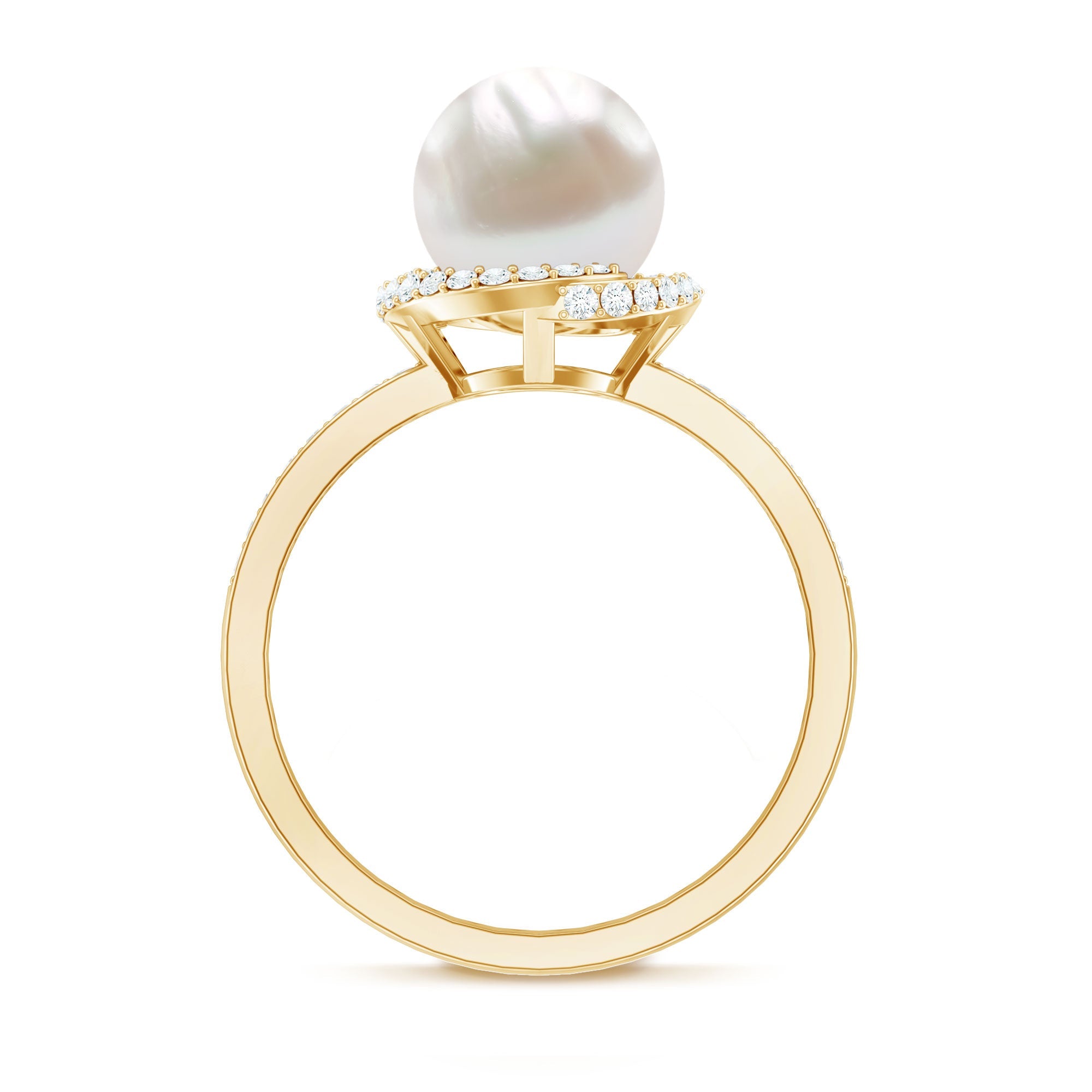 8 CT Freshwater Pearl Swirl Engagement Ring with Diamond Side Stones