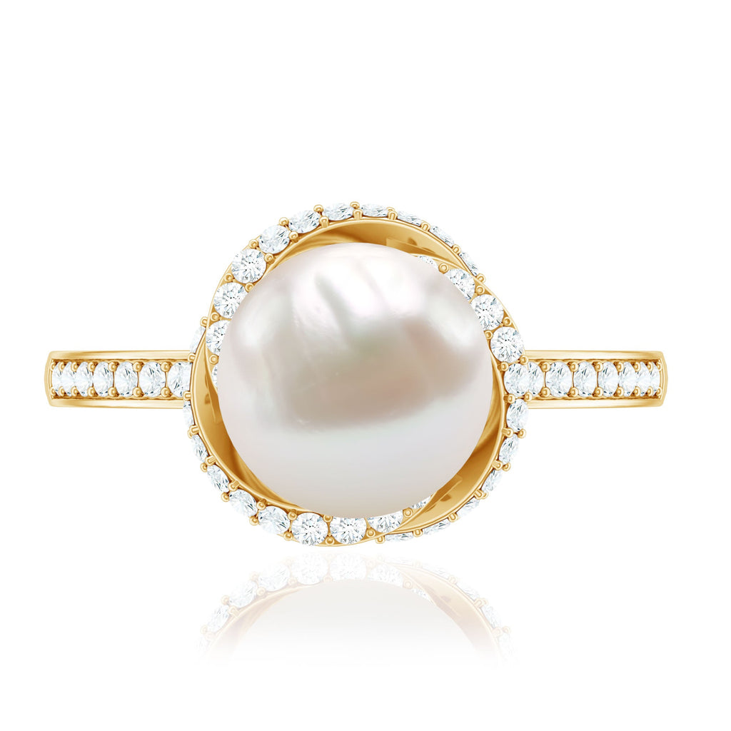 8 CT Freshwater Pearl Swirl Engagement Ring with Diamond Side Stones