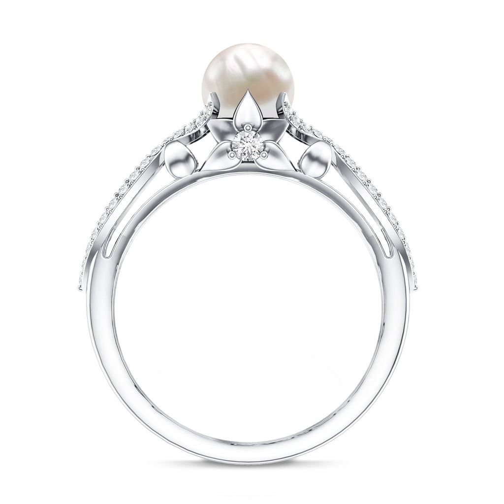 Freshwater Pearl and Diamond Crossover Engagement Ring