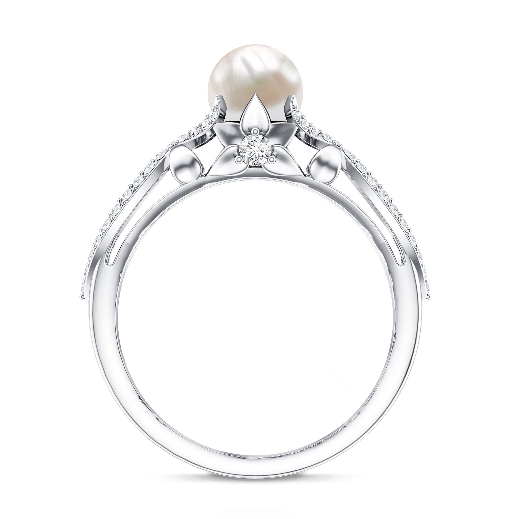 Freshwater Pearl and Diamond Crossover Engagement Ring