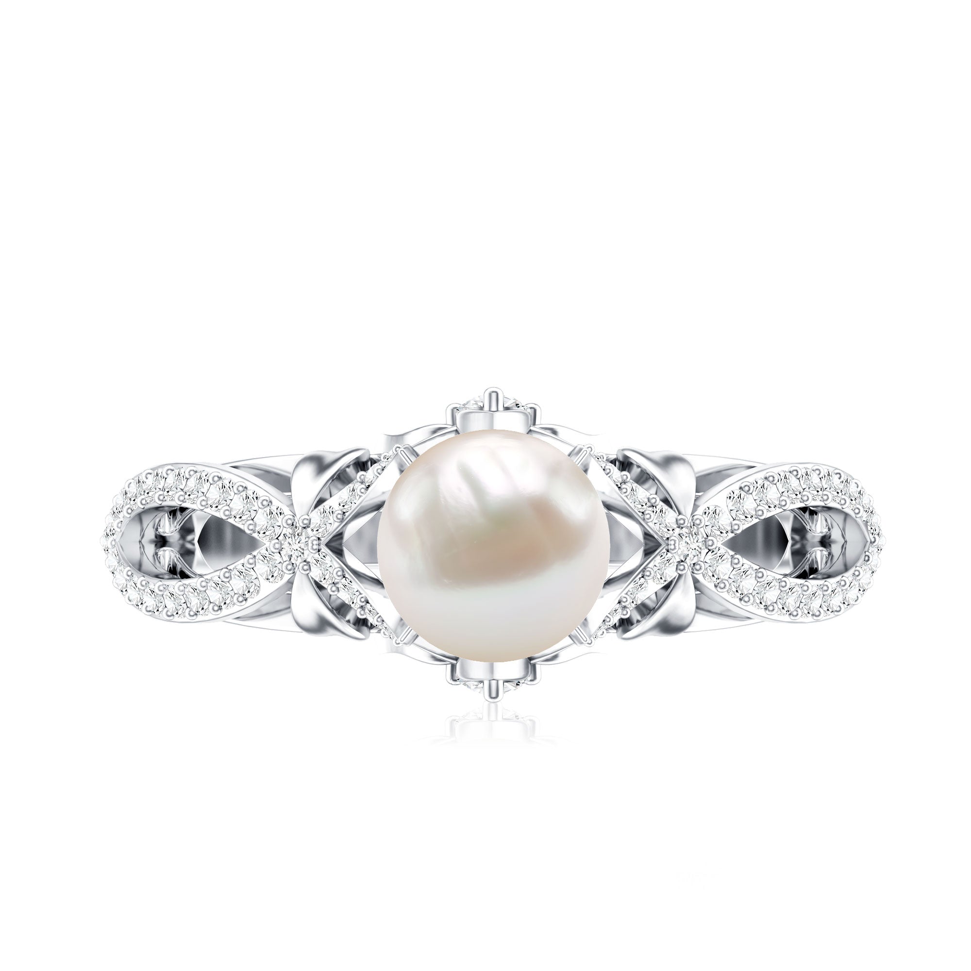 Freshwater Pearl and Diamond Crossover Engagement Ring