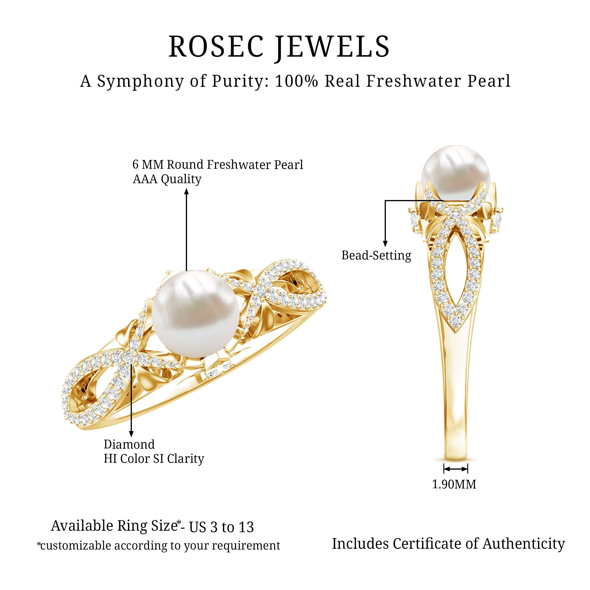 Freshwater Pearl and Diamond Crossover Engagement Ring