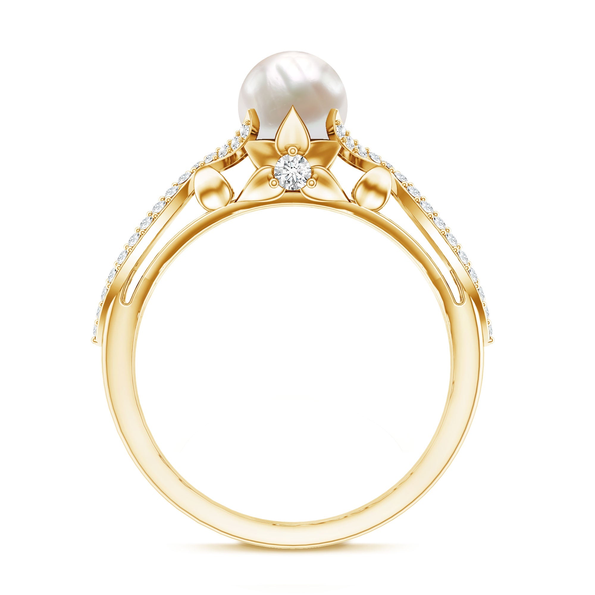 Freshwater Pearl and Diamond Crossover Engagement Ring