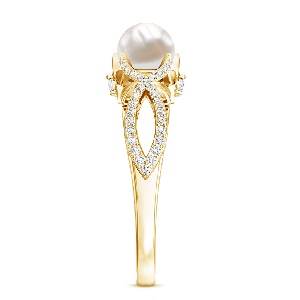 Freshwater Pearl and Diamond Crossover Engagement Ring