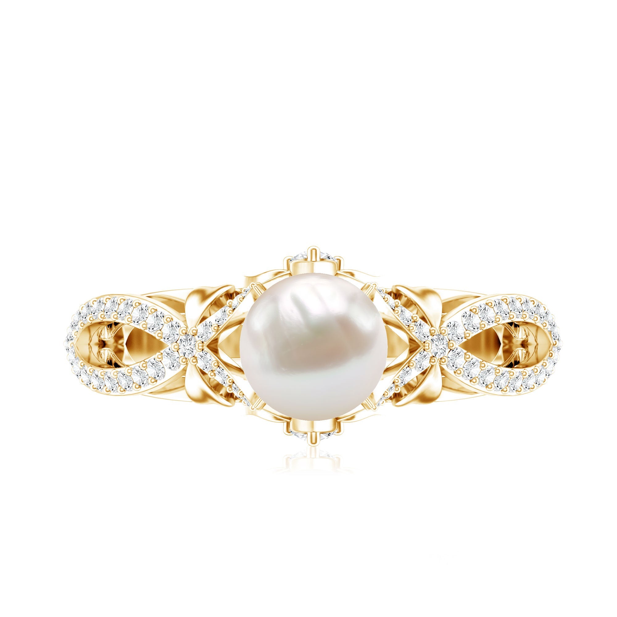 Freshwater Pearl and Diamond Crossover Engagement Ring