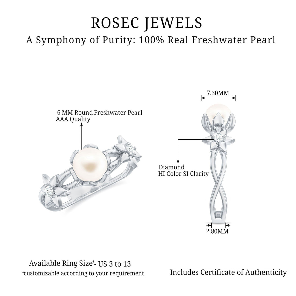 2.25 CT Freshwater Pearl and Diamond Flower Ring in Gold