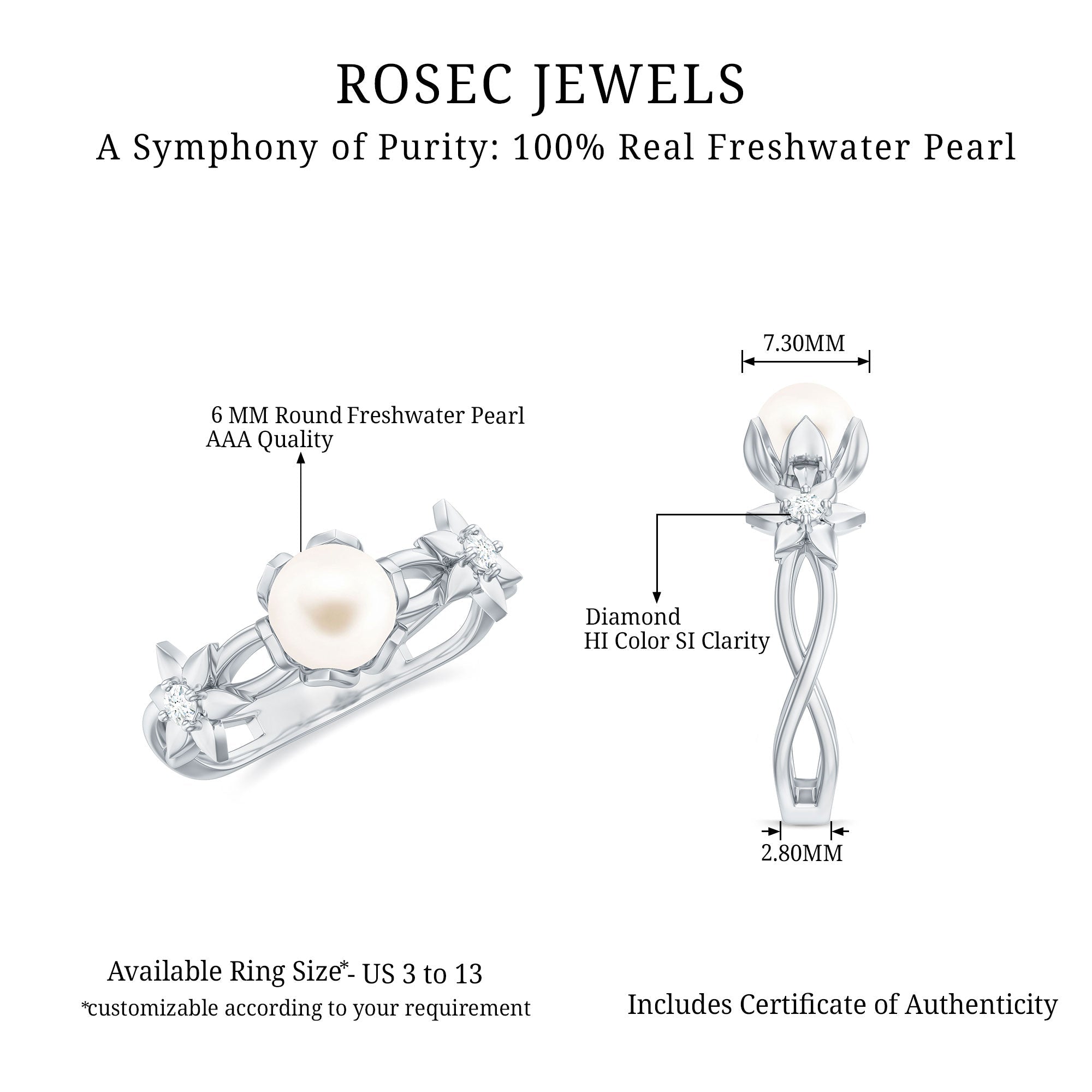 2.25 CT Freshwater Pearl and Diamond Flower Ring in Gold