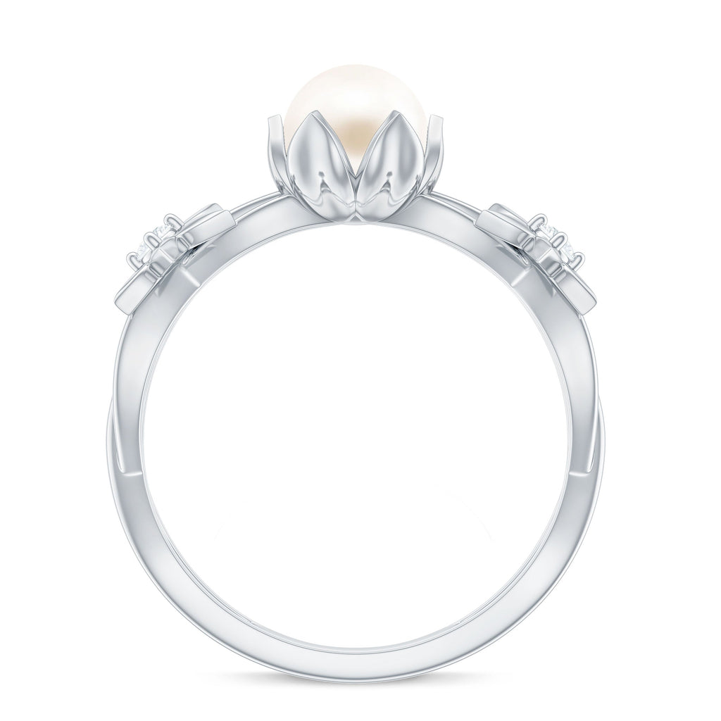 2.25 CT Freshwater Pearl and Diamond Flower Ring in Gold