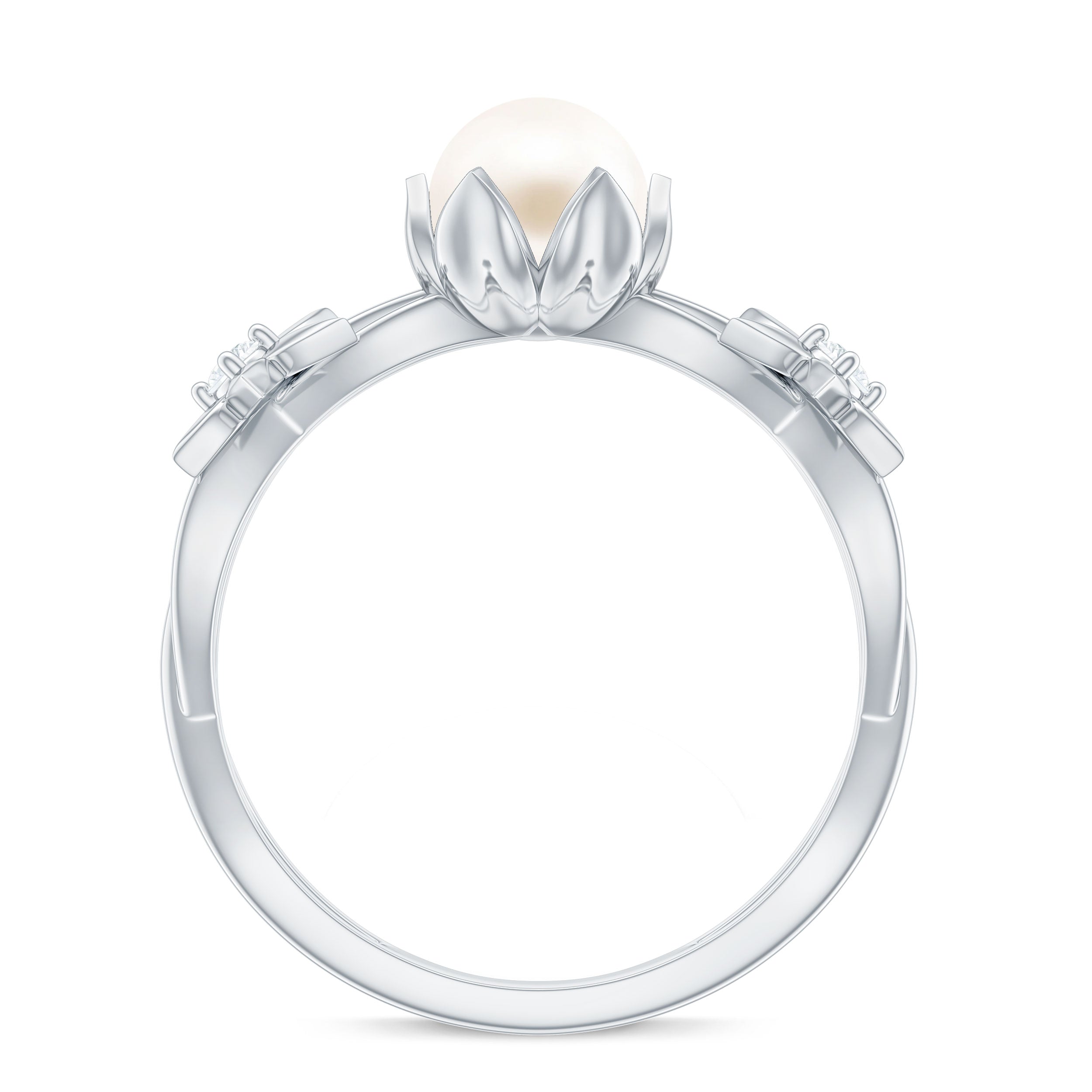 2.25 CT Freshwater Pearl and Diamond Flower Ring in Gold