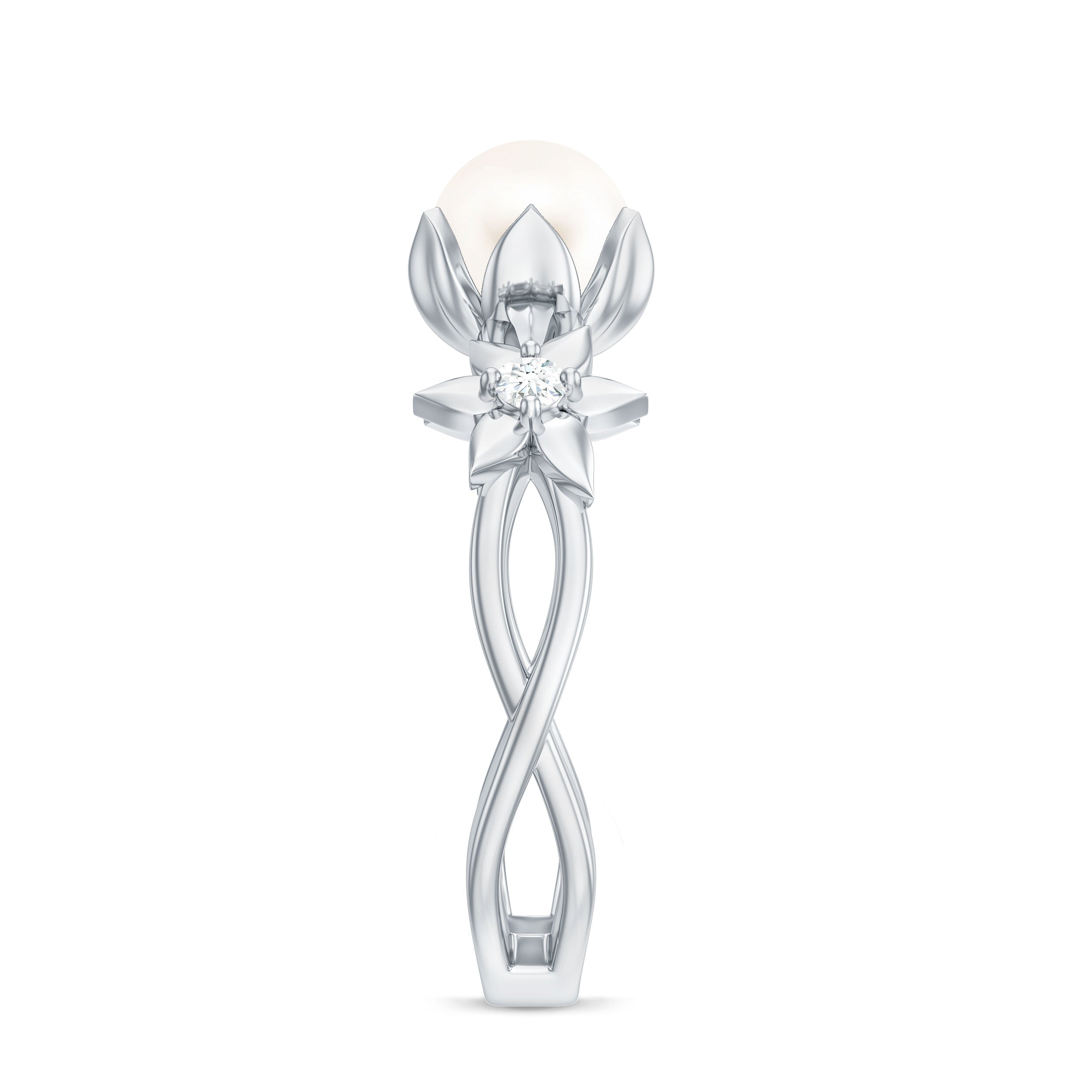 2.25 CT Freshwater Pearl and Diamond Flower Ring in Gold