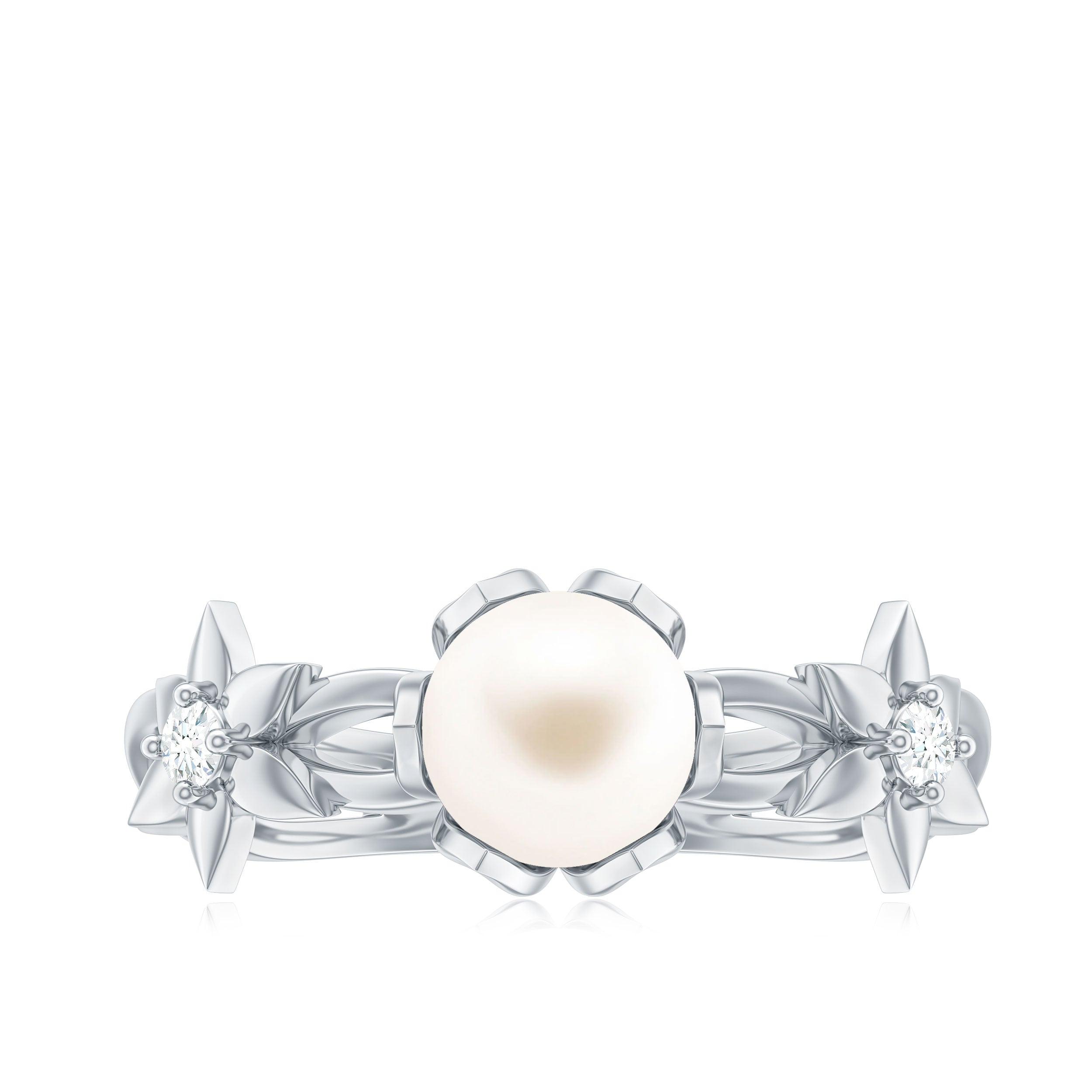 2.25 CT Freshwater Pearl and Diamond Flower Ring in Gold