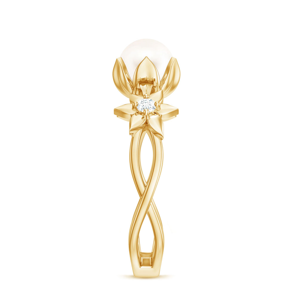 2.25 CT Freshwater Pearl and Diamond Flower Ring in Gold