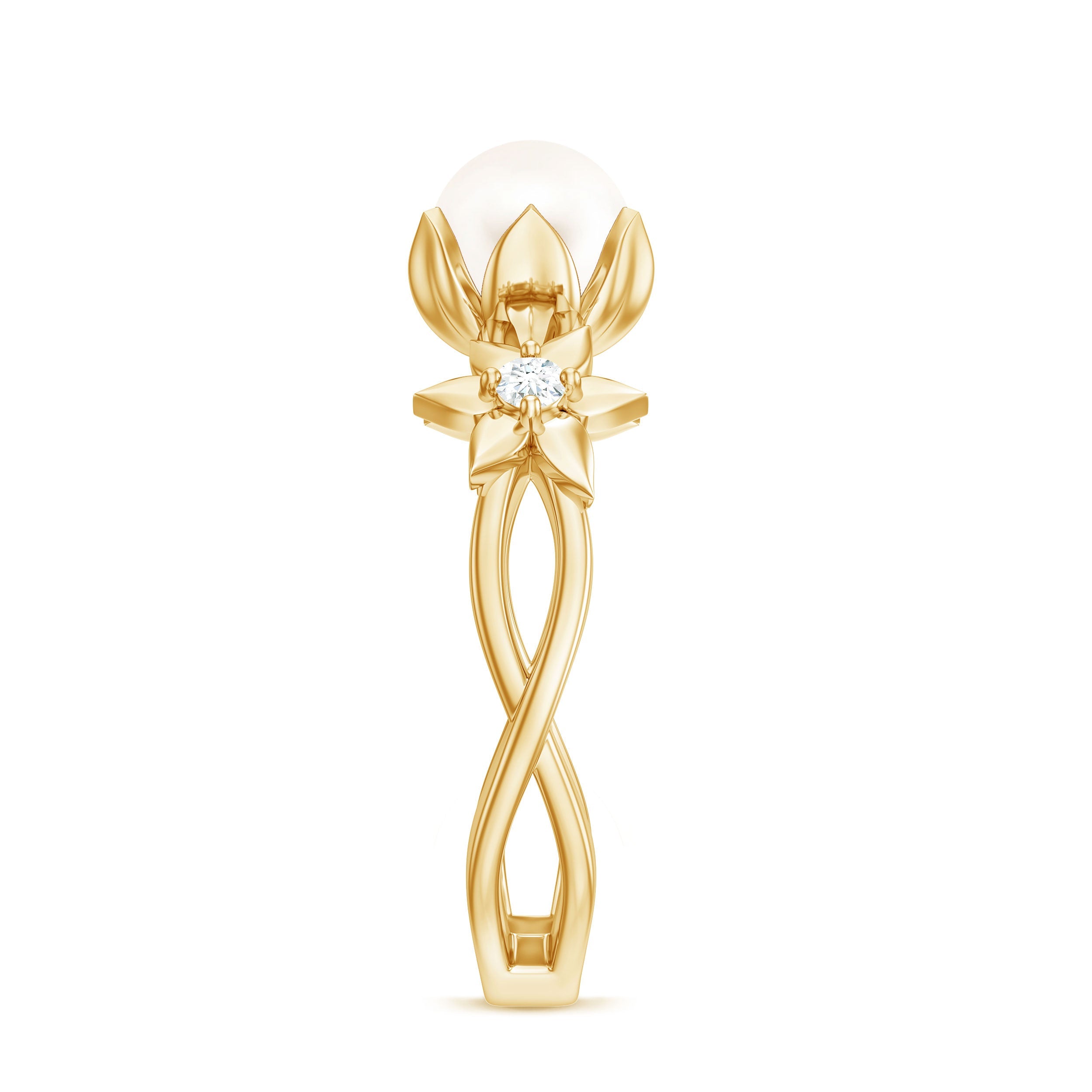 2.25 CT Freshwater Pearl and Diamond Flower Ring in Gold