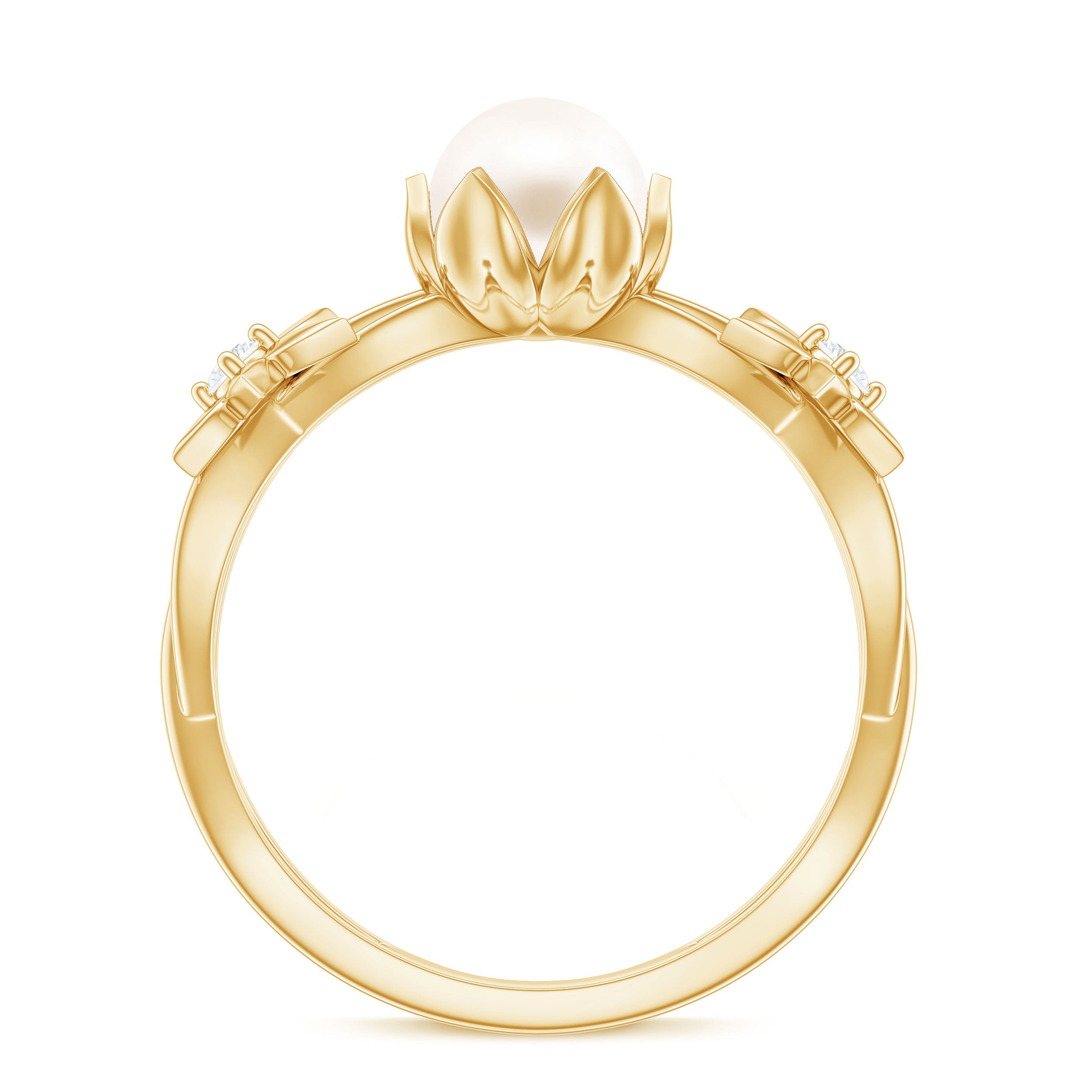 2.25 CT Freshwater Pearl and Diamond Flower Ring in Gold