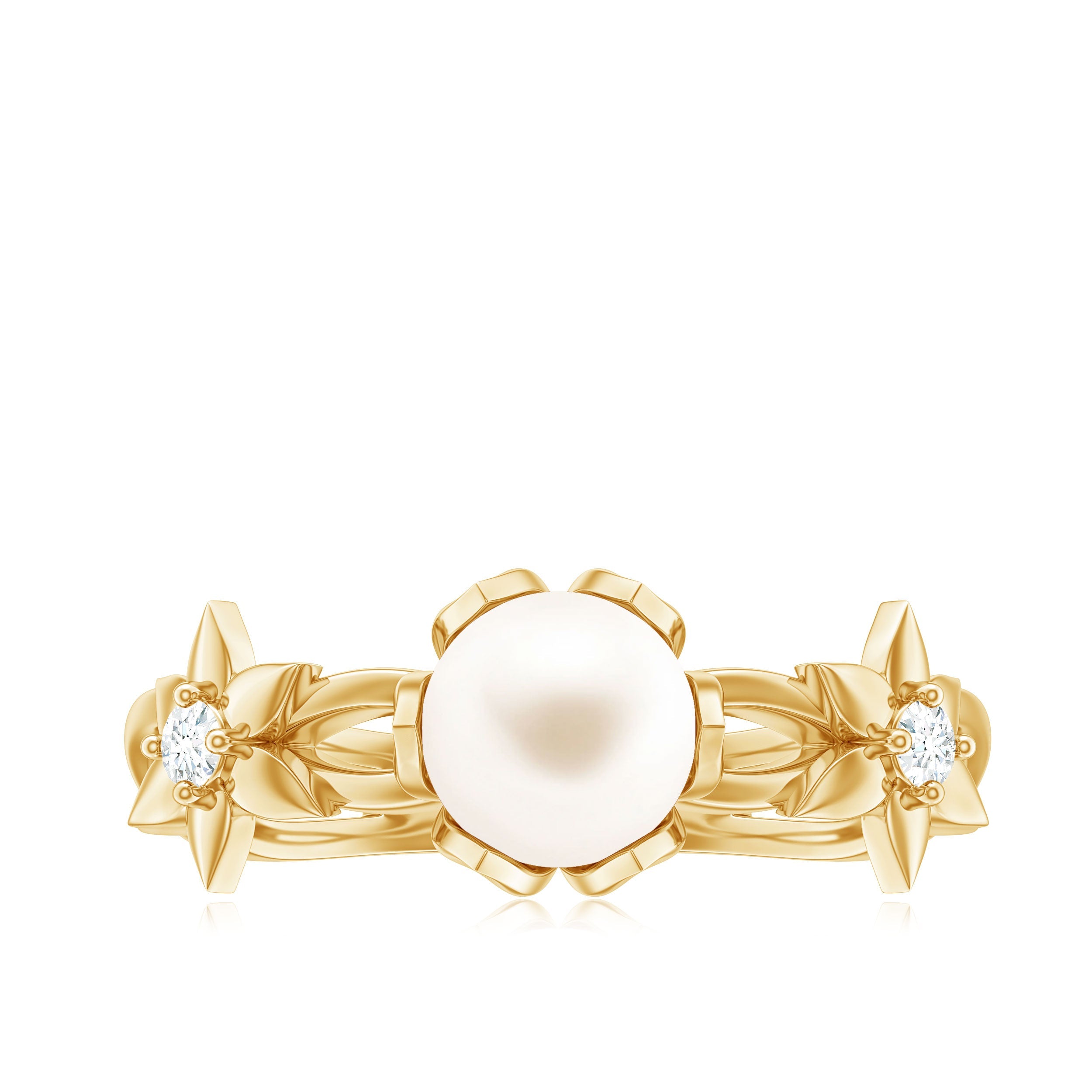 2.25 CT Freshwater Pearl and Diamond Flower Ring in Gold