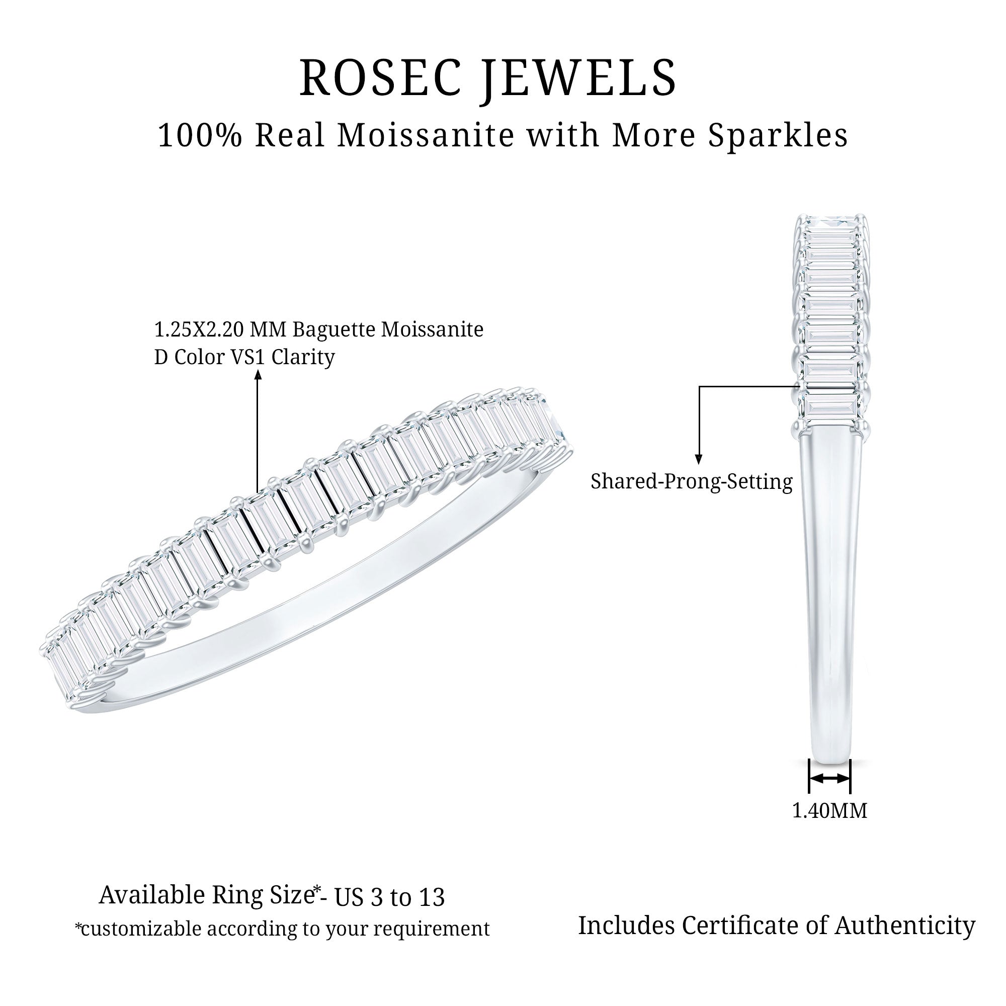 Baguette Cut Moissanite Half Eternity Wedding Band