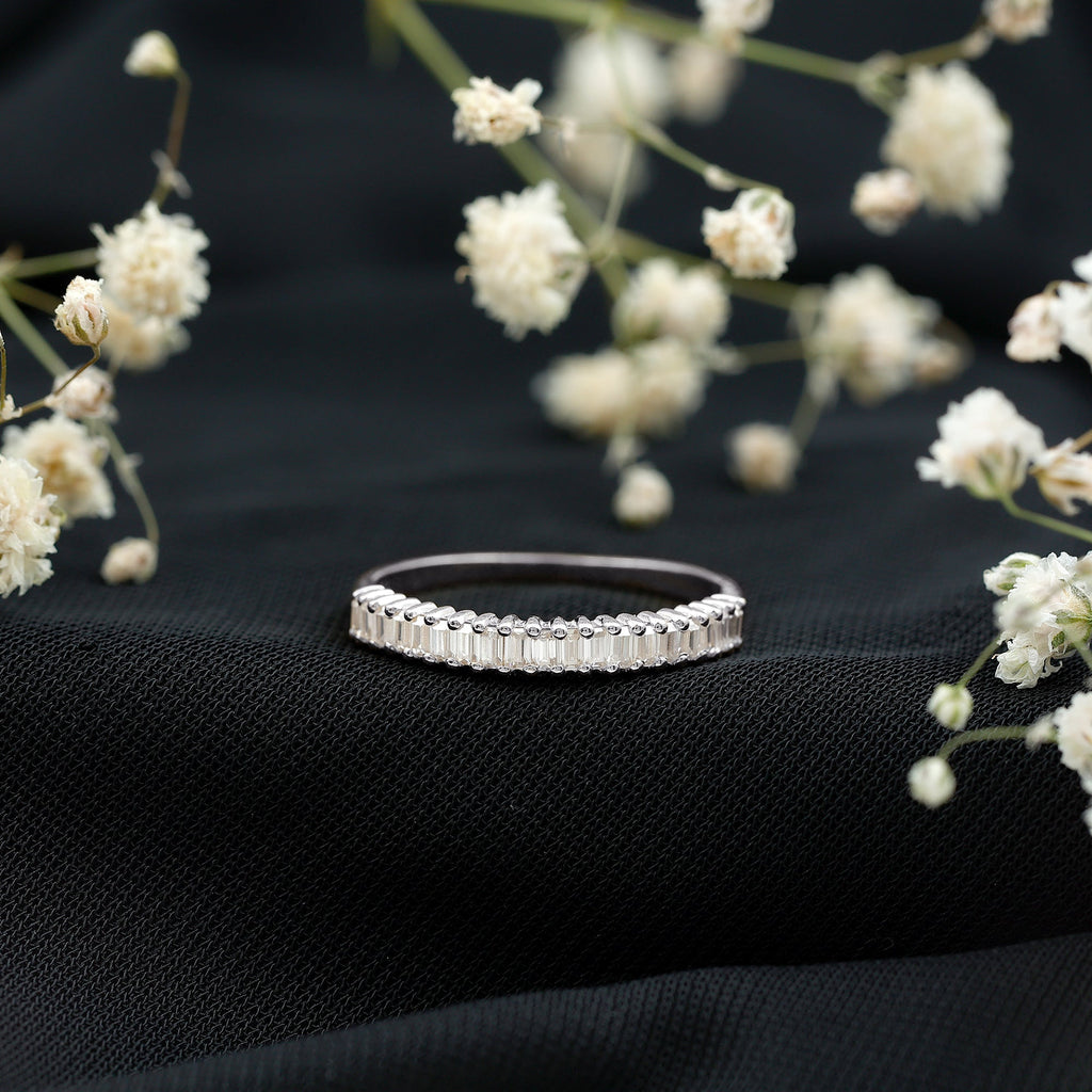 Baguette Cut Moissanite Half Eternity Wedding Band