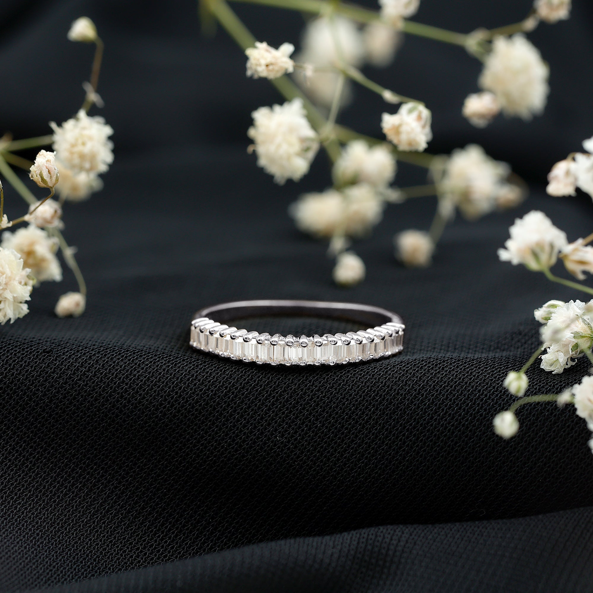 Baguette Cut Moissanite Half Eternity Wedding Band