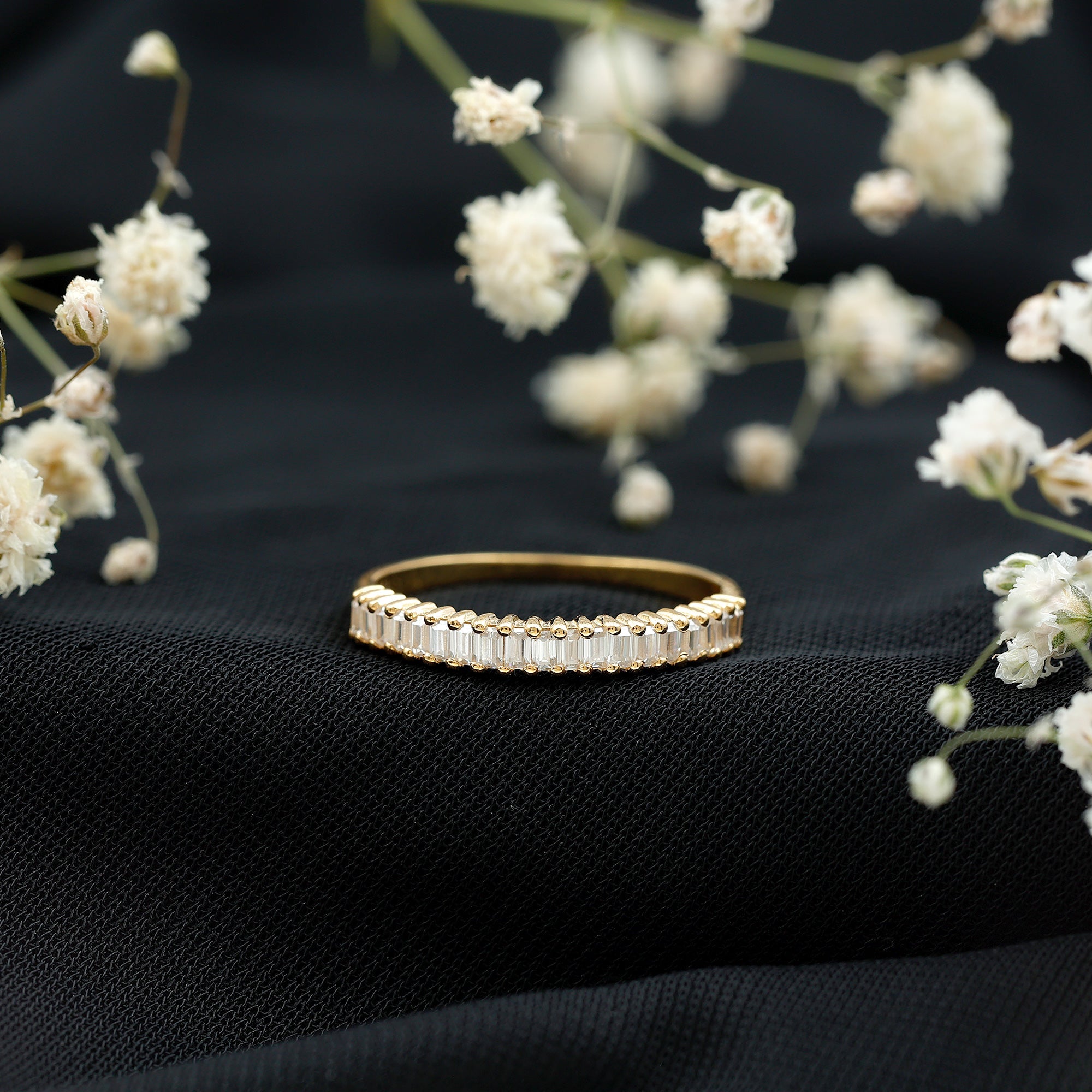 Baguette Cut Moissanite Half Eternity Wedding Band