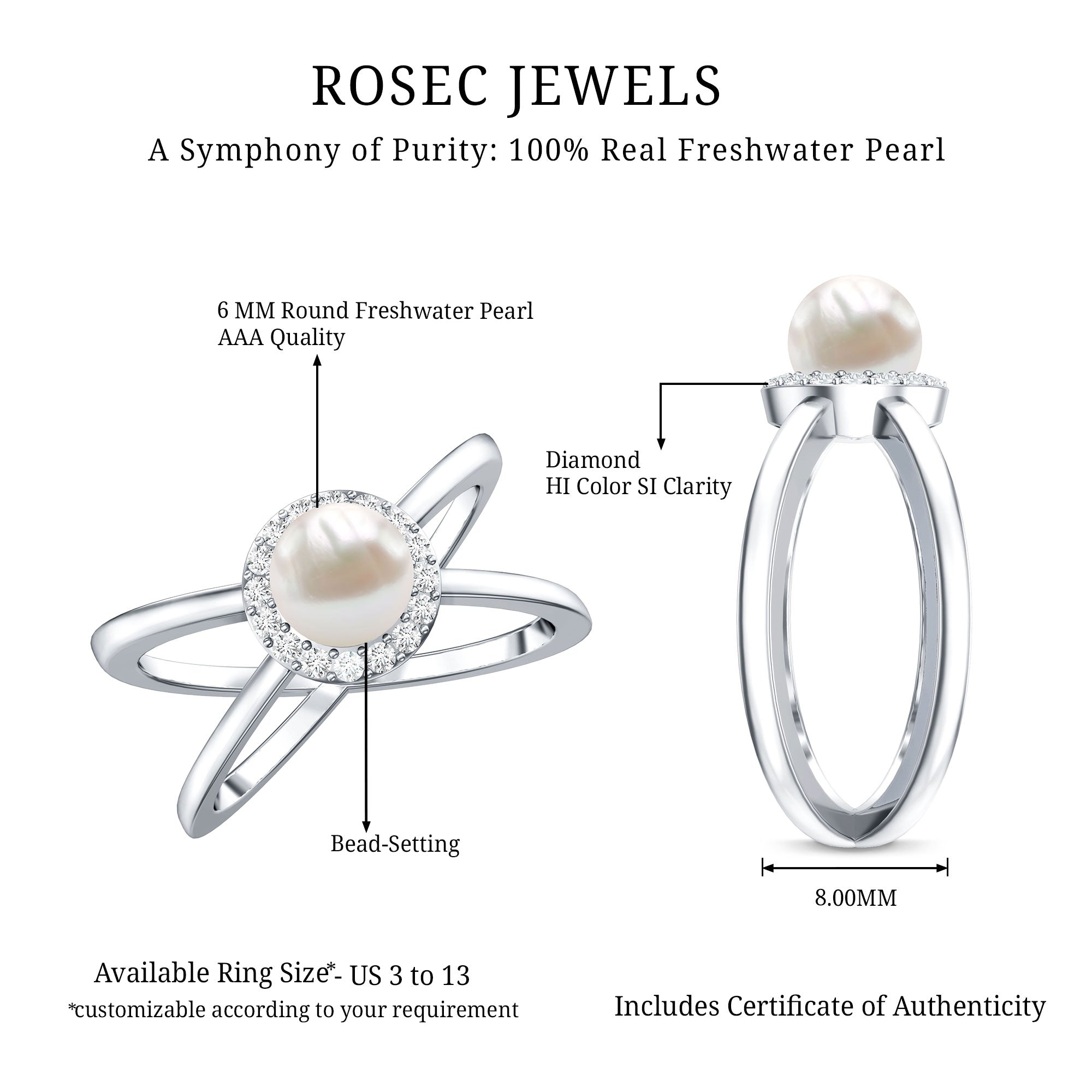 2.5 CT Freshwater Pearl Criss Cross Engagement Ring with Diamond Halo