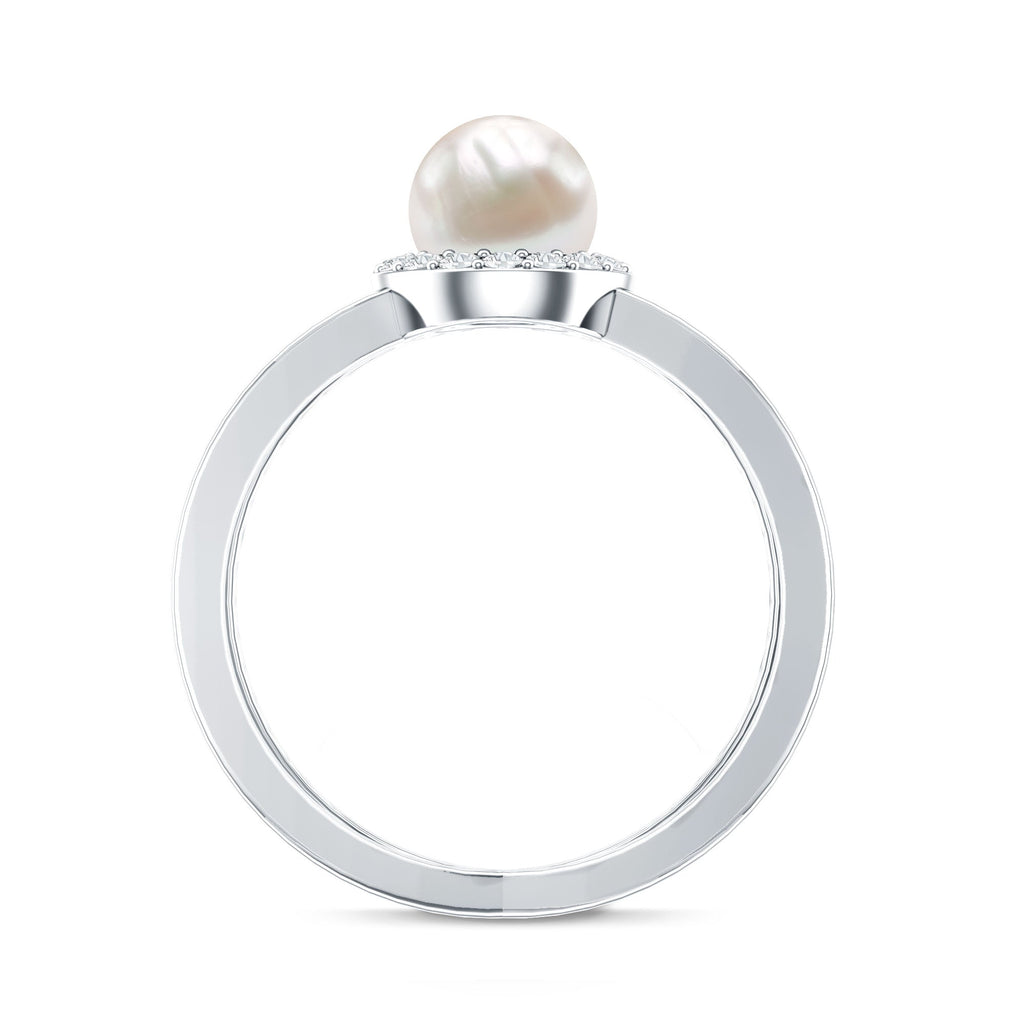 2.5 CT Freshwater Pearl Criss Cross Engagement Ring with Diamond Halo