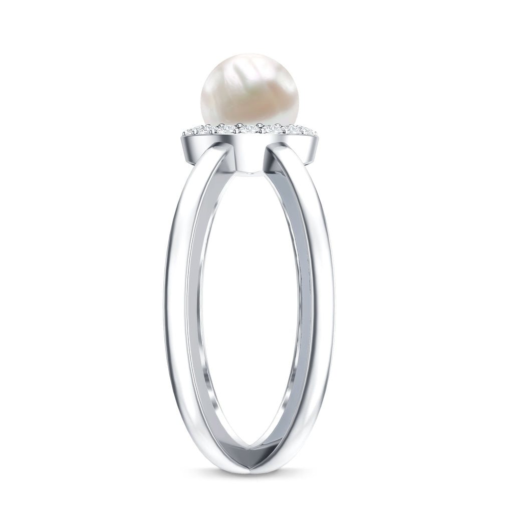 2.5 CT Freshwater Pearl Criss Cross Engagement Ring with Diamond Halo