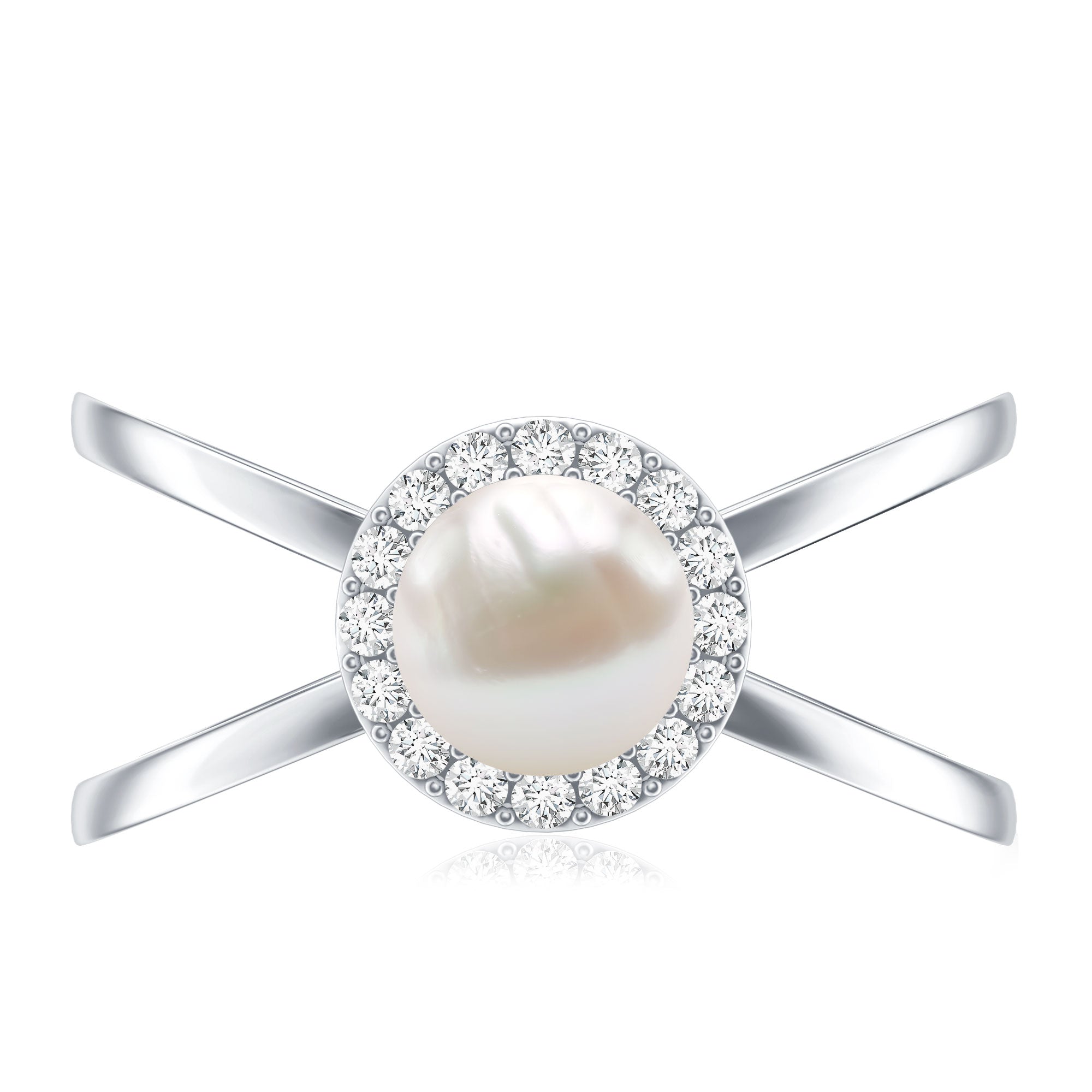 2.5 CT Freshwater Pearl Criss Cross Engagement Ring with Diamond Halo