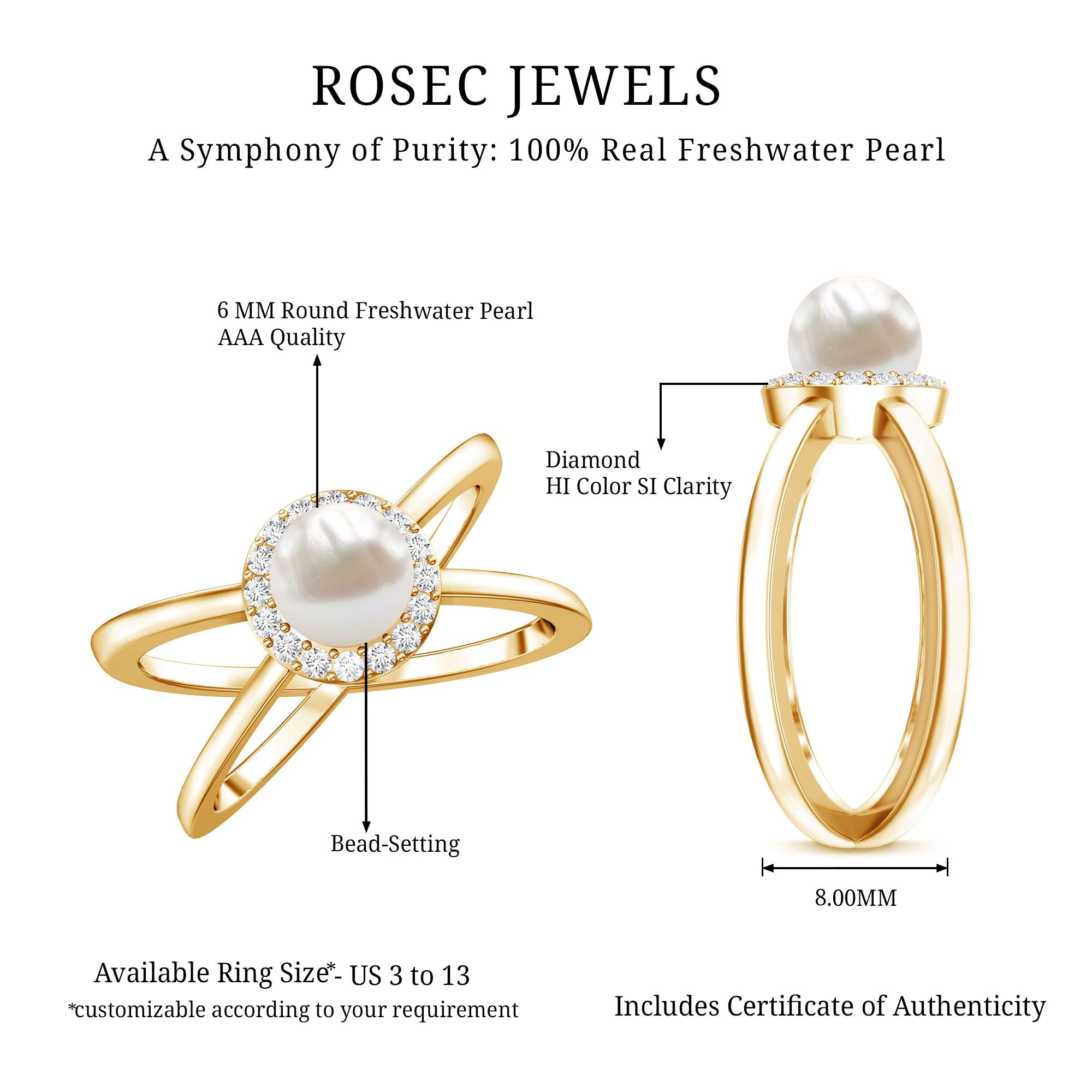 2.5 CT Freshwater Pearl Criss Cross Engagement Ring with Diamond Halo