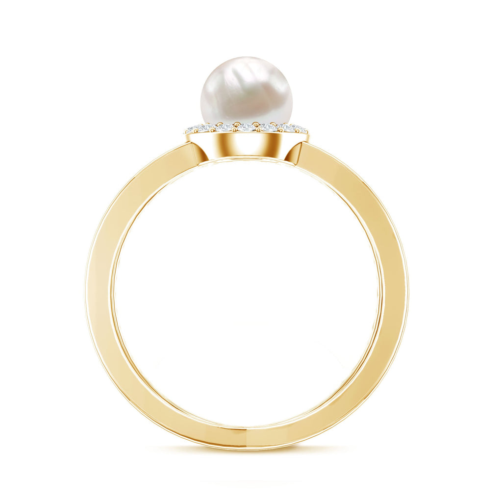 2.5 CT Freshwater Pearl Criss Cross Engagement Ring with Diamond Halo