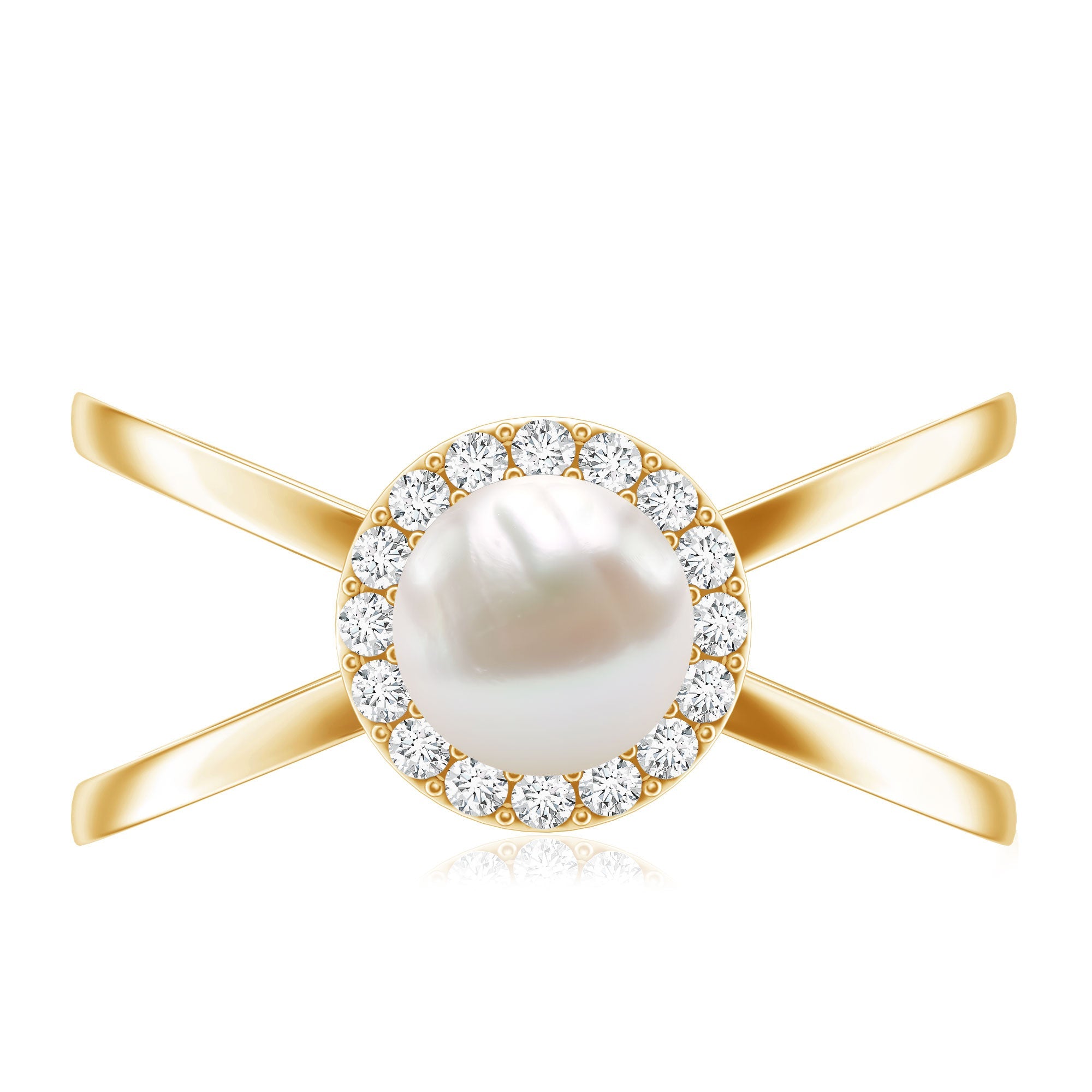 2.5 CT Freshwater Pearl Criss Cross Engagement Ring with Diamond Halo