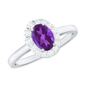 Oval Shape Amethyst and Diamond Classic Halo Engagement Ring