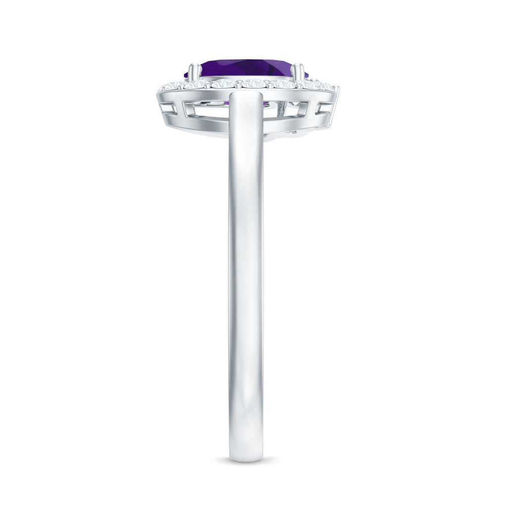 Oval Shape Amethyst and Diamond Classic Halo Engagement Ring