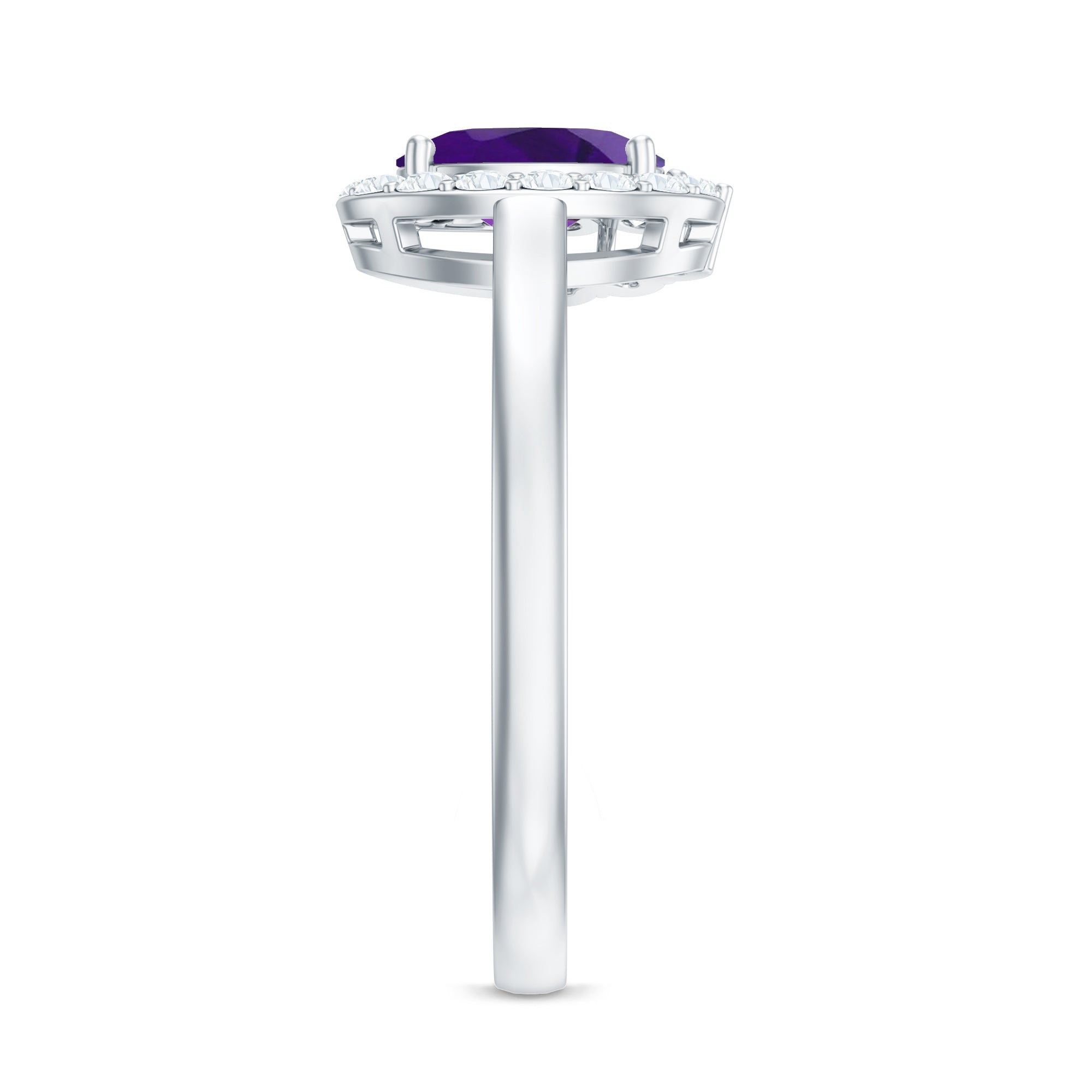 Oval Shape Amethyst and Diamond Classic Halo Engagement Ring