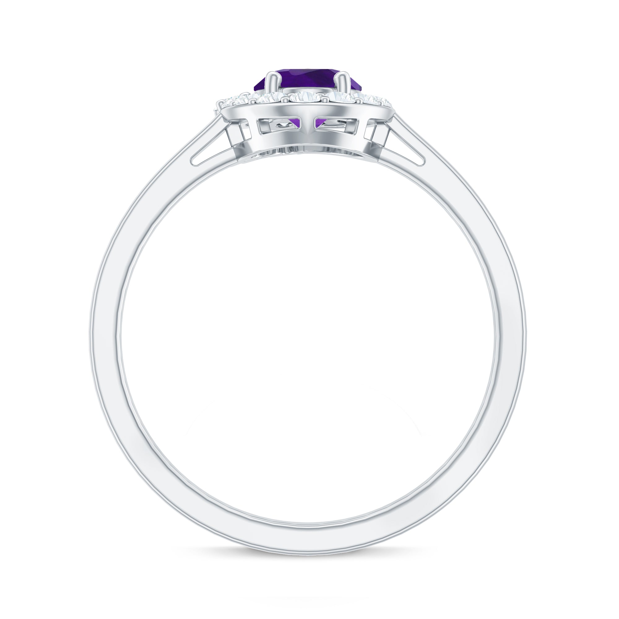 Oval Shape Amethyst and Diamond Classic Halo Engagement Ring