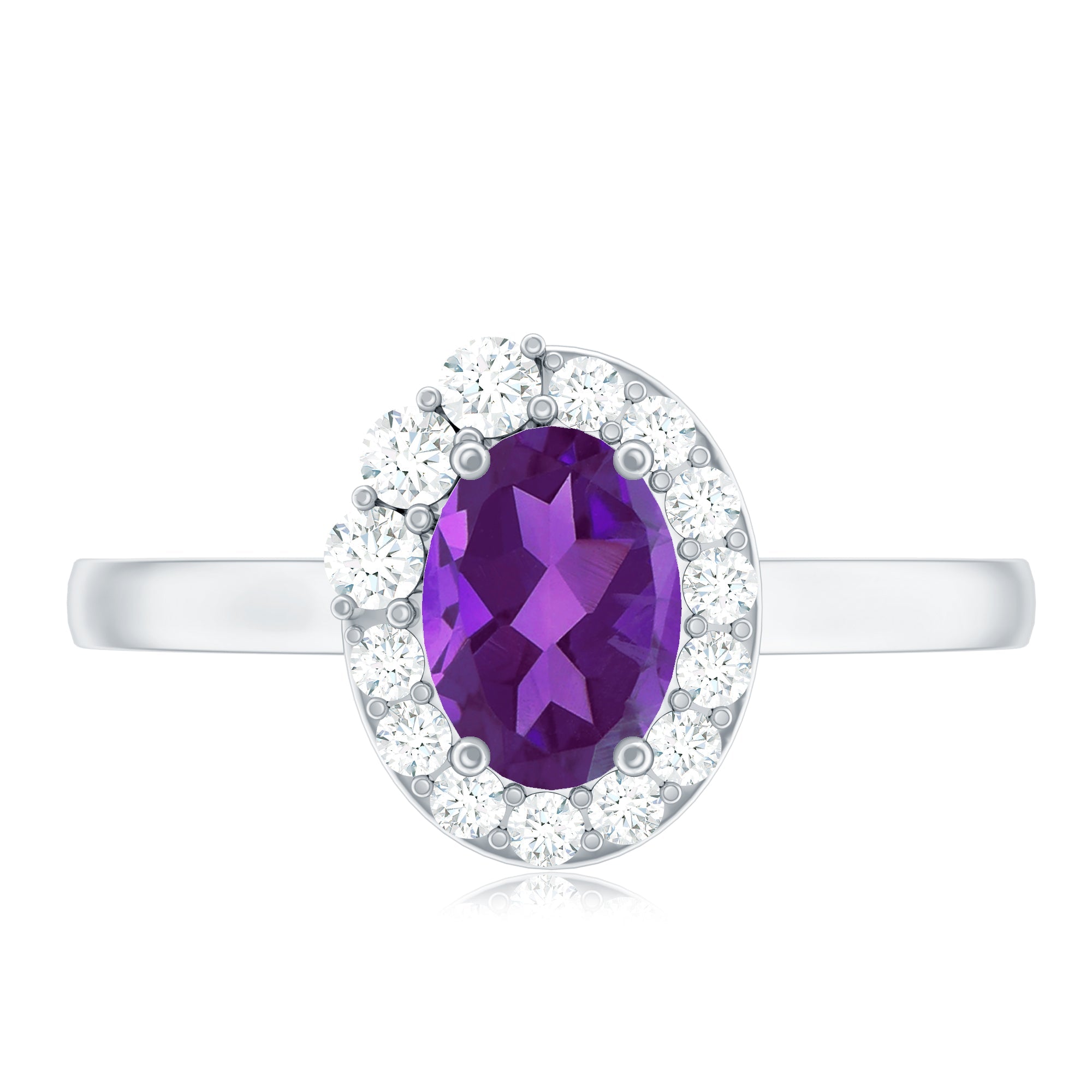 Oval Shape Amethyst and Diamond Classic Halo Engagement Ring