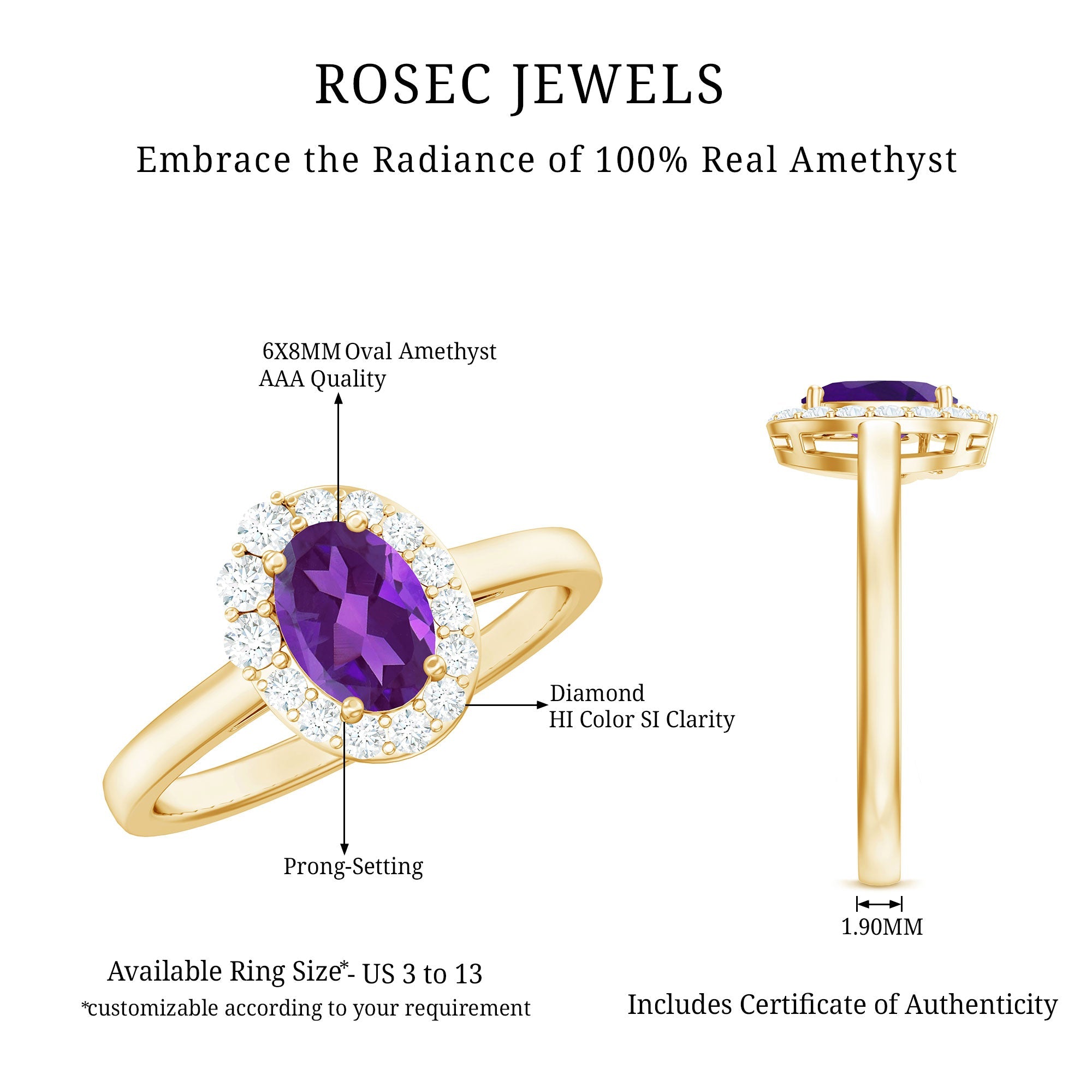 Oval Shape Amethyst and Diamond Classic Halo Engagement Ring