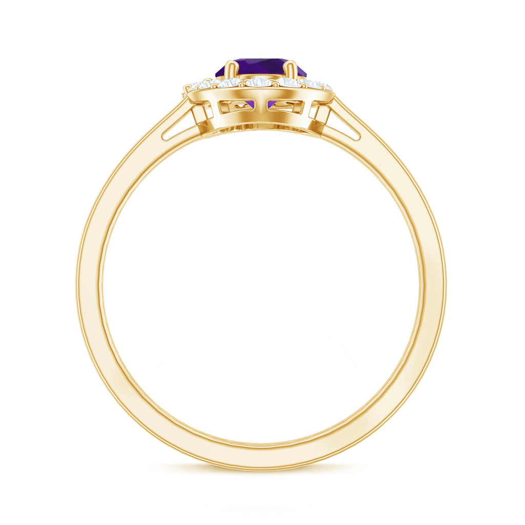 Oval Shape Amethyst and Diamond Classic Halo Engagement Ring