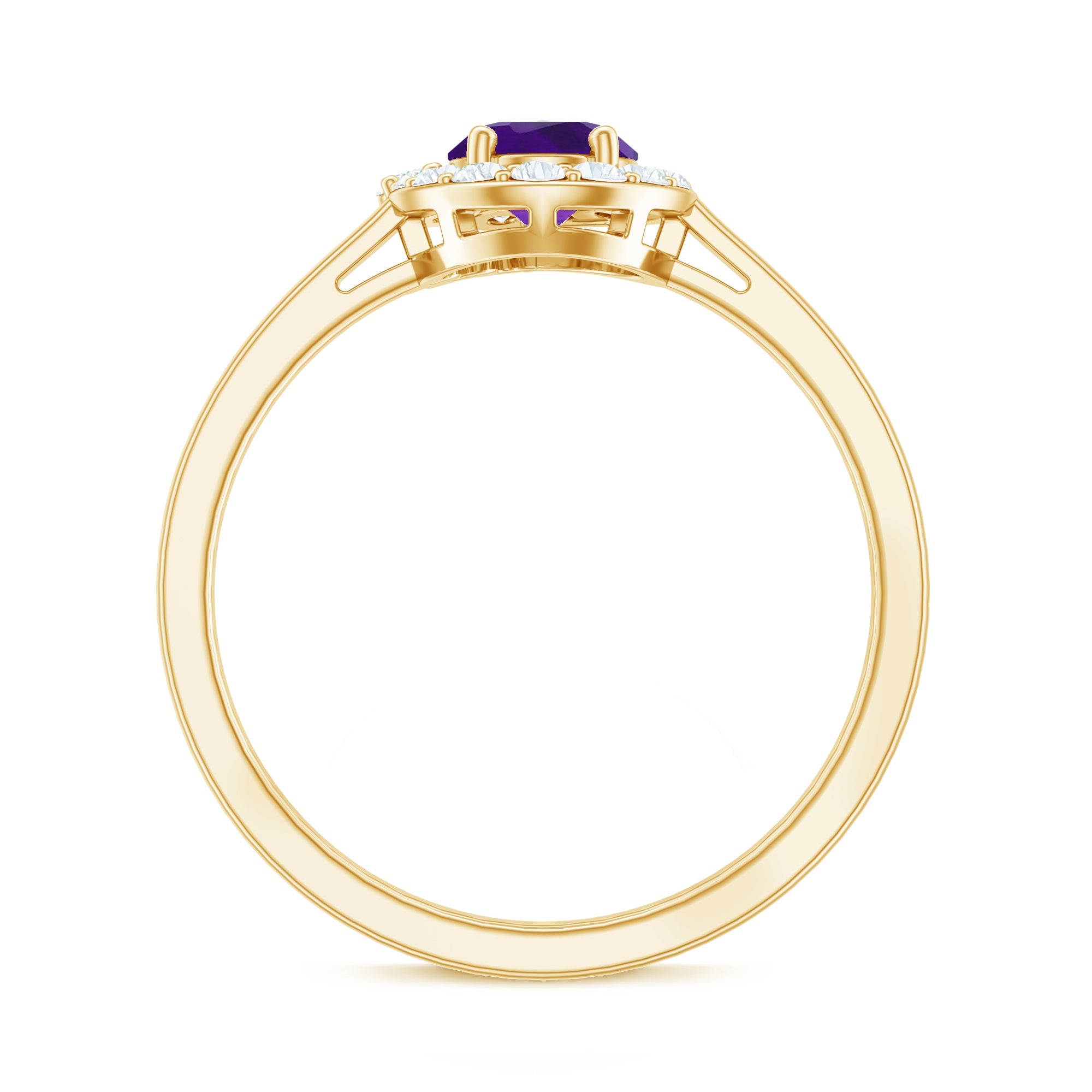 Oval Shape Amethyst and Diamond Classic Halo Engagement Ring