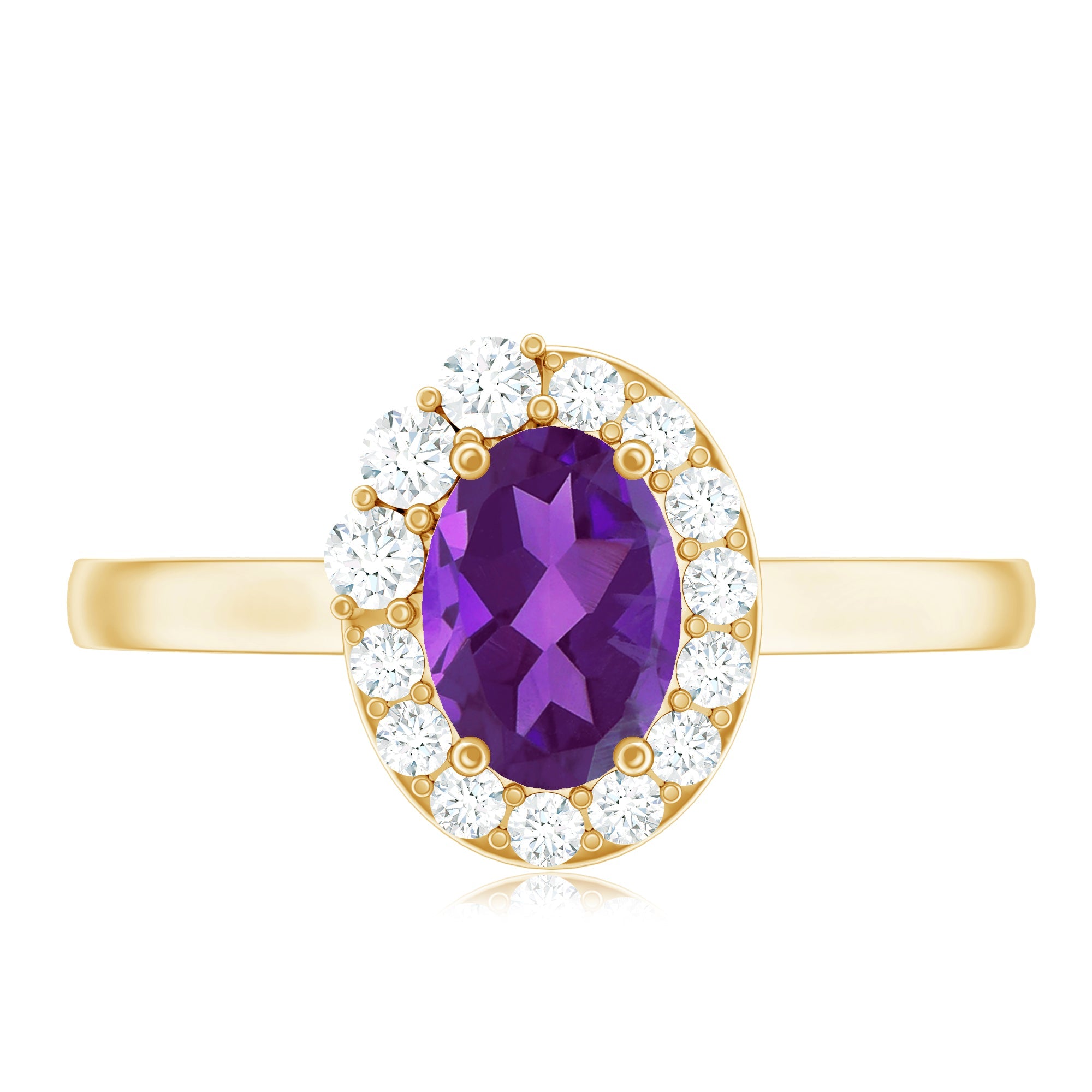 Oval Shape Amethyst and Diamond Classic Halo Engagement Ring