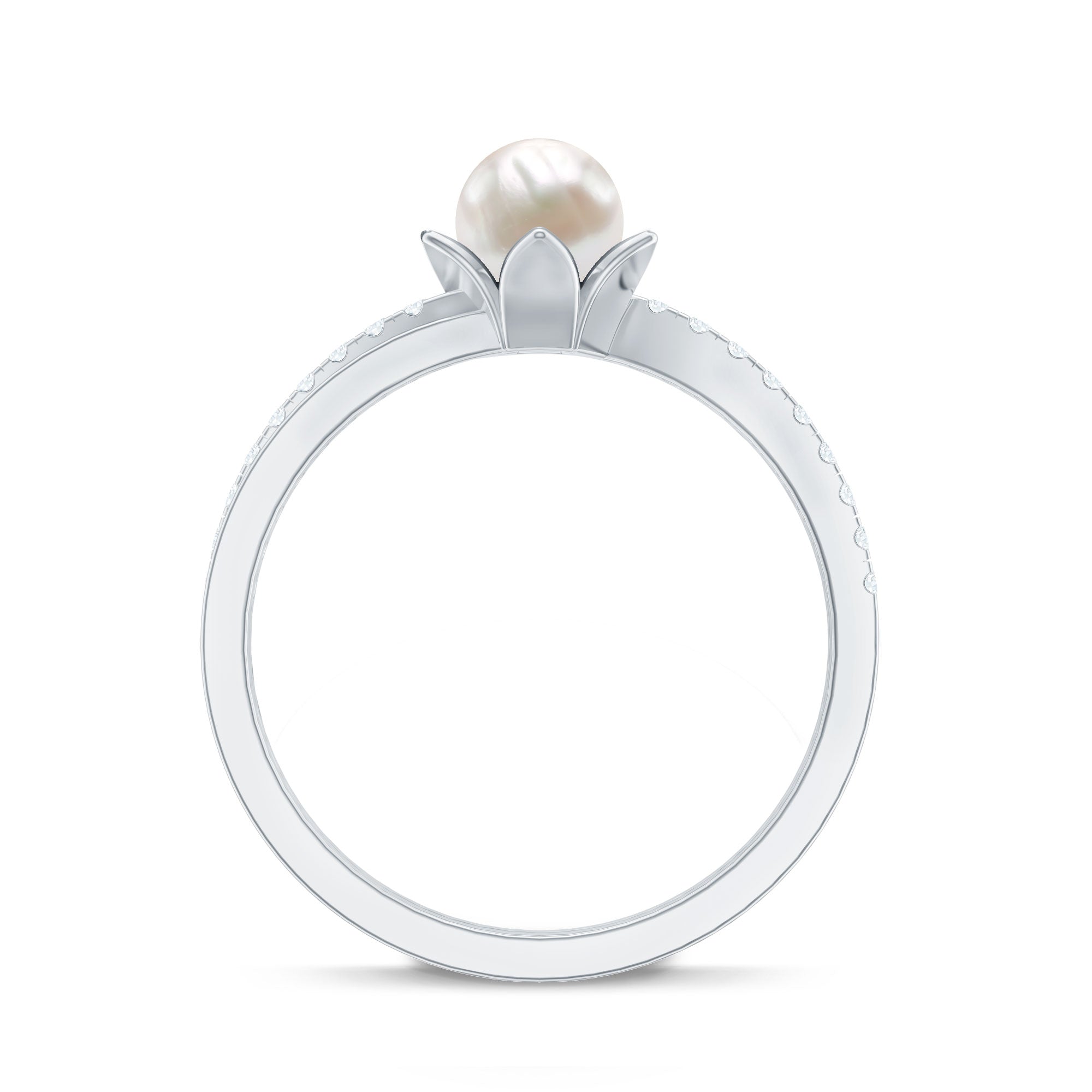 2.25 CT Floral Freshwater Pearl Bypass and Diamond Engagement Ring in Gold
