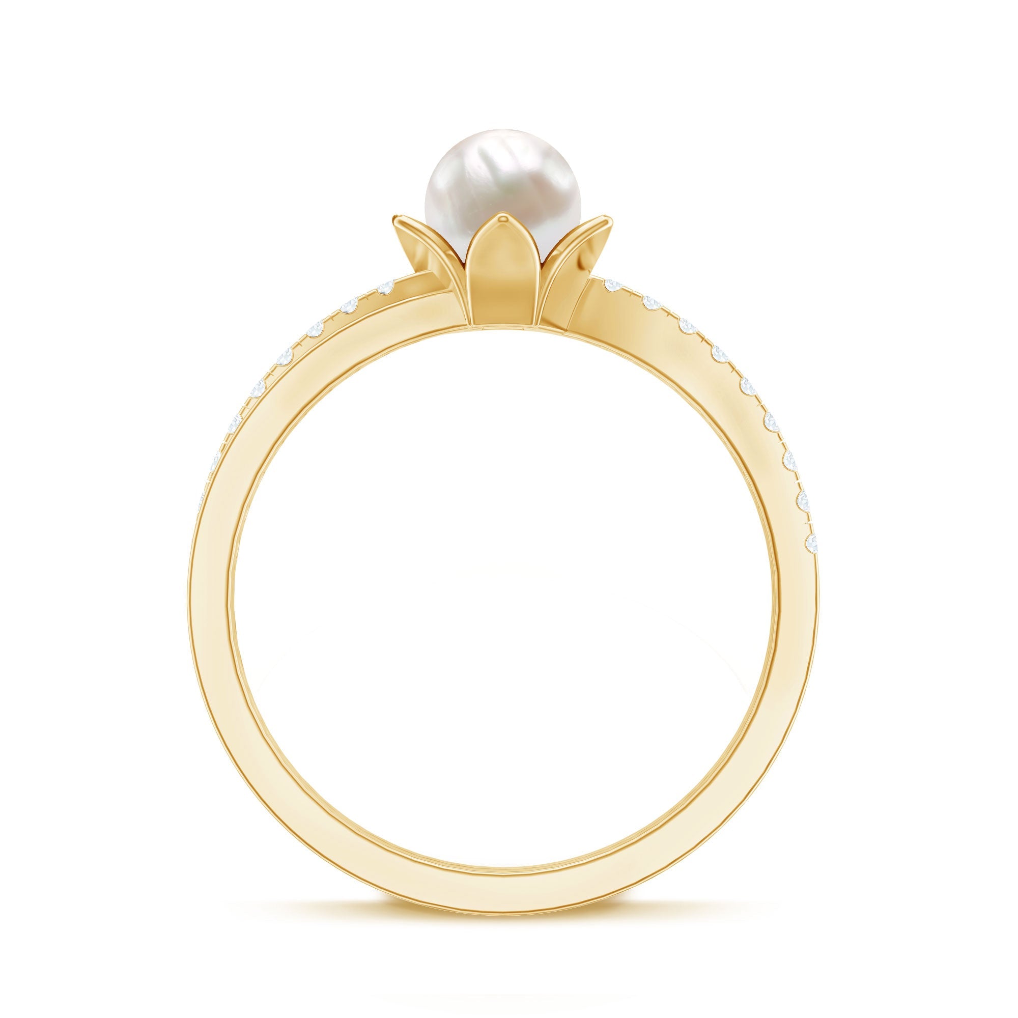 2.25 CT Floral Freshwater Pearl Bypass and Diamond Engagement Ring in Gold