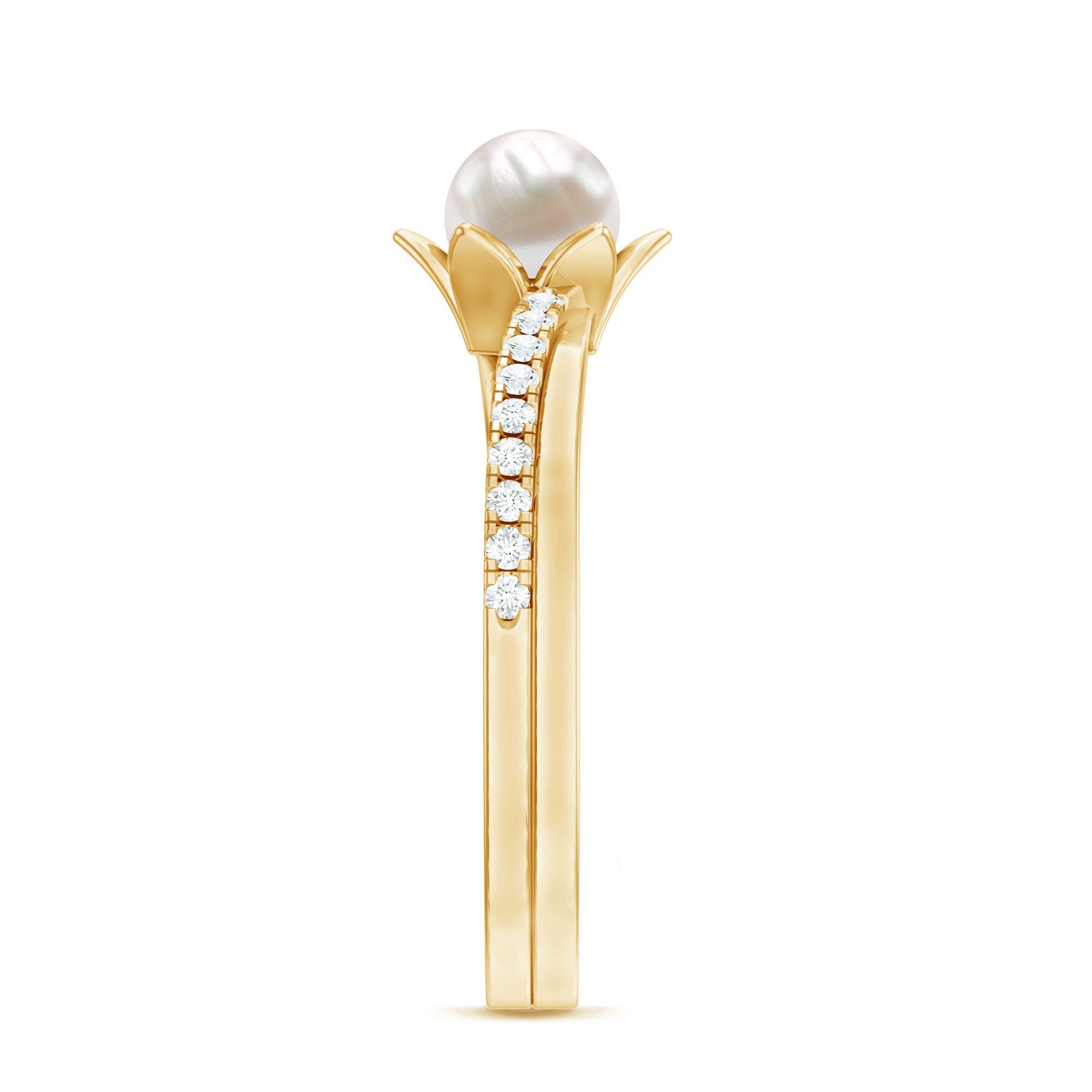 2.25 CT Floral Freshwater Pearl Bypass and Diamond Engagement Ring in Gold