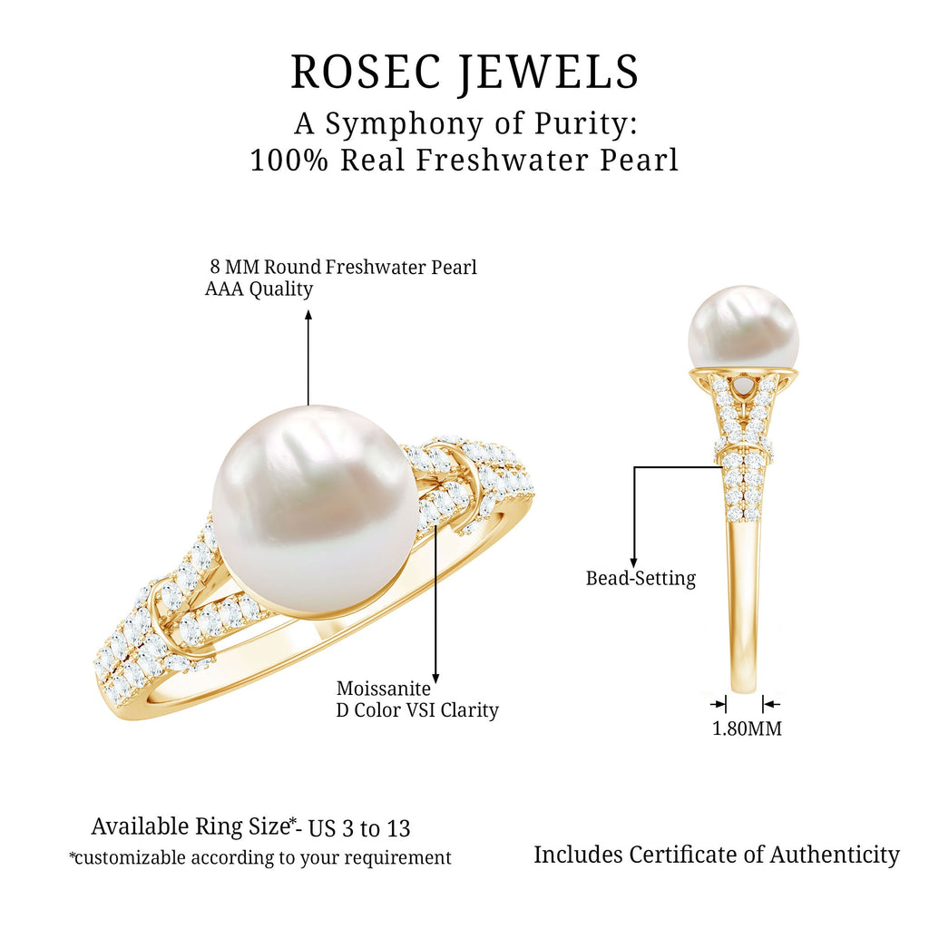 Natural 8 MM Pearl Solitaire Engagement Ring with Moissanite