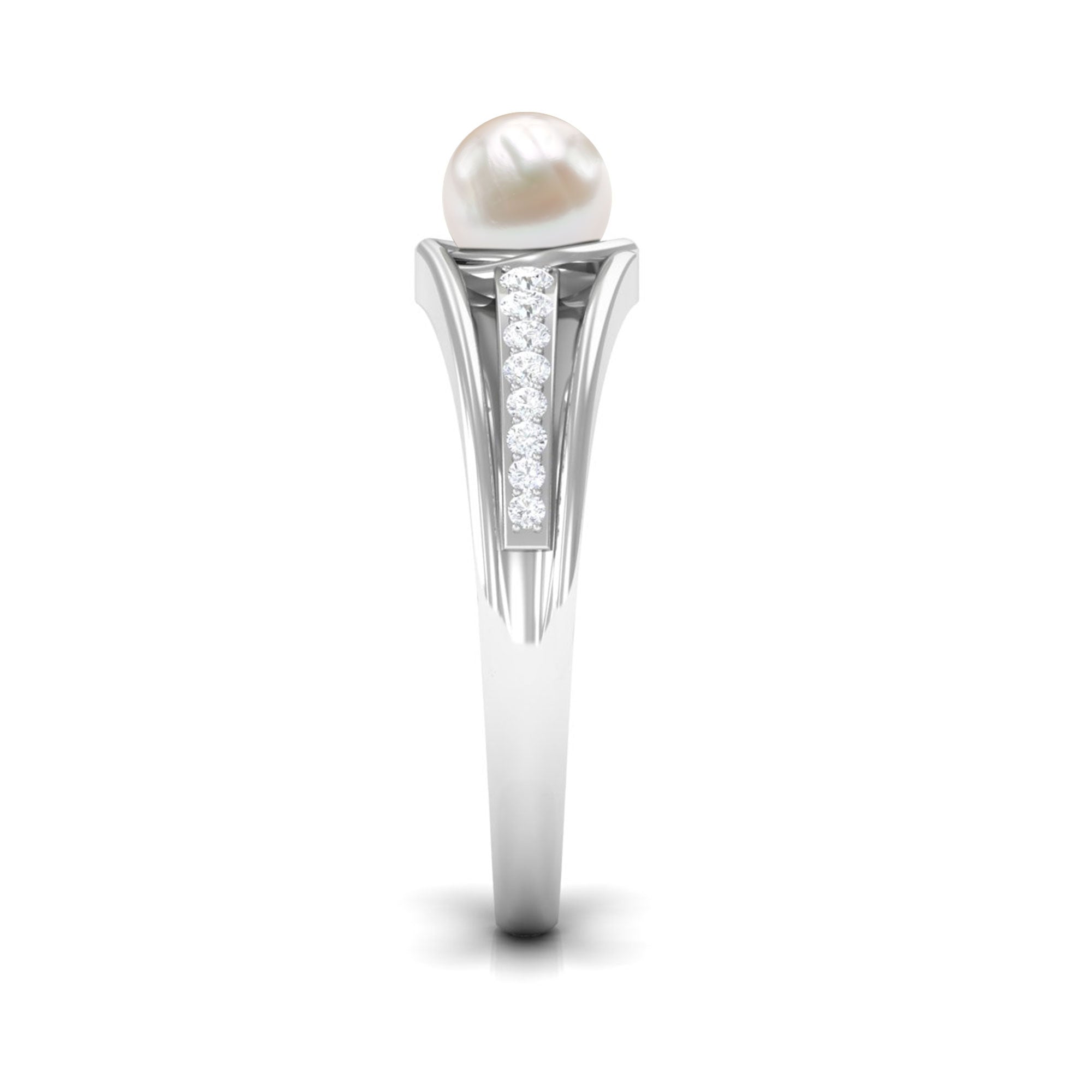 Freshwater Pearl Engagement Ring with Diamond Side Stones