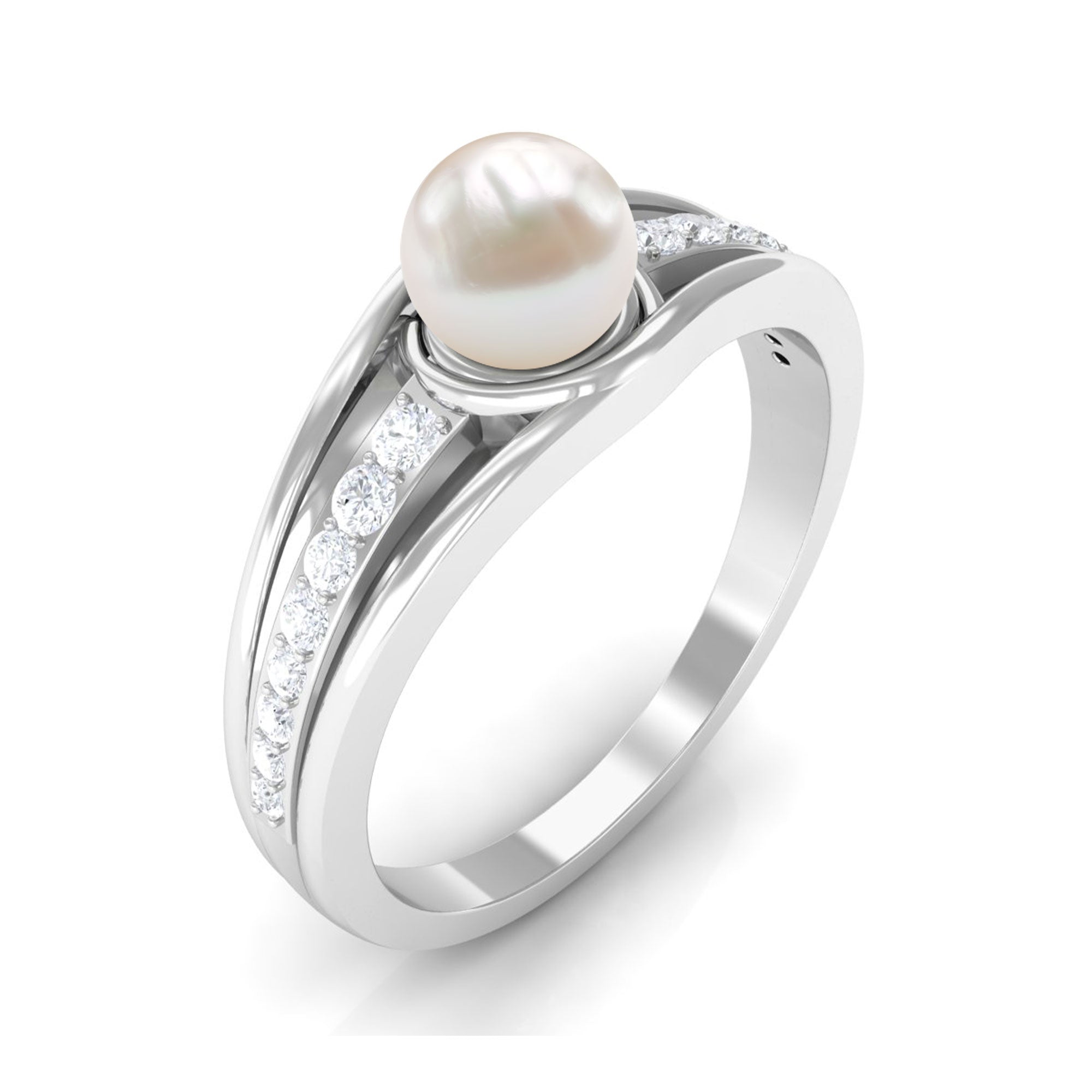 Freshwater Pearl Engagement Ring with Diamond Side Stones